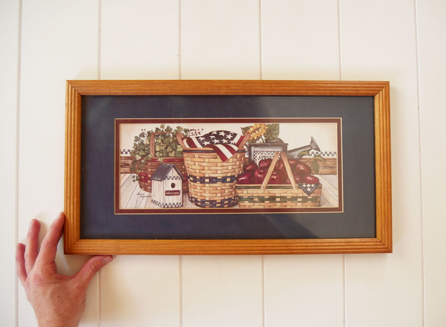 Vintage Home Interiors Framed Apple Print Vintage Country Farmhouse Wall Decor, Cottagecore Apple Art, Vintage Farmhouse Apple Art, Vintage Cottage American Flag Print, Vintage Farmhouse Apple Print