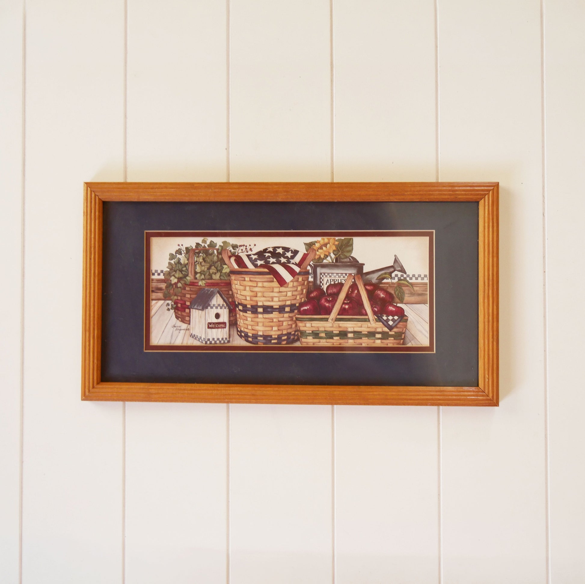 Vintage Home Interiors Framed Apple Print Vintage Country Farmhouse Wall Decor, Cottagecore Apple Art, Vintage Farmhouse Apple Art, Vintage Cottage American Flag Print, Vintage Farmhouse Apple Print