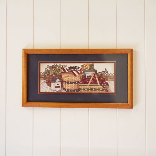 Vintage Home Interiors Framed Apple Print Vintage Country Farmhouse Wall Decor, Cottagecore Apple Art, Vintage Farmhouse Apple Art, Vintage Cottage American Flag Print, Vintage Farmhouse Apple Print