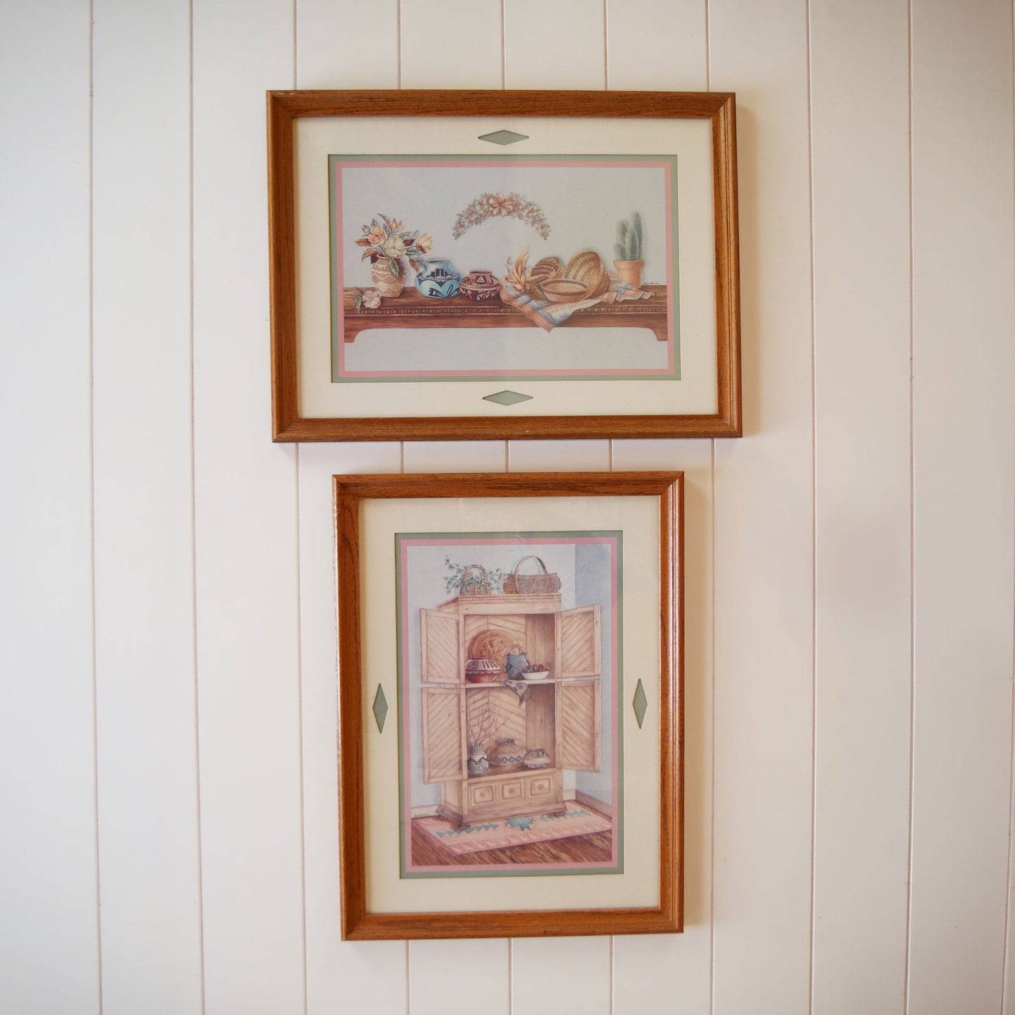 Vintage Oak Framed Southwestern Basket Print, Framed Southwestern Print, Vintage Southwestern Artwork, Vintage Southwestern Print, Vintage Southwestern Basket Decor