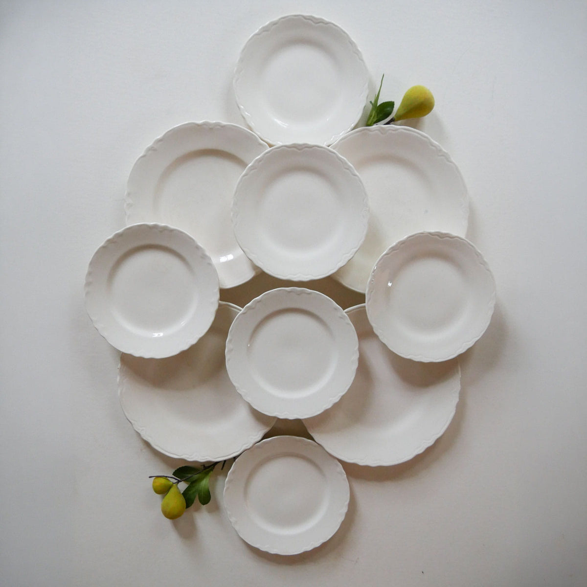1938 Edwin Knowles Cream Ironstone Plate Collection, Vintage Plates, Vintage Plate Collection, Vintage Floral Scalloped Plates, Cottagecore Plate Wall, Cottage Plate Wall Collection