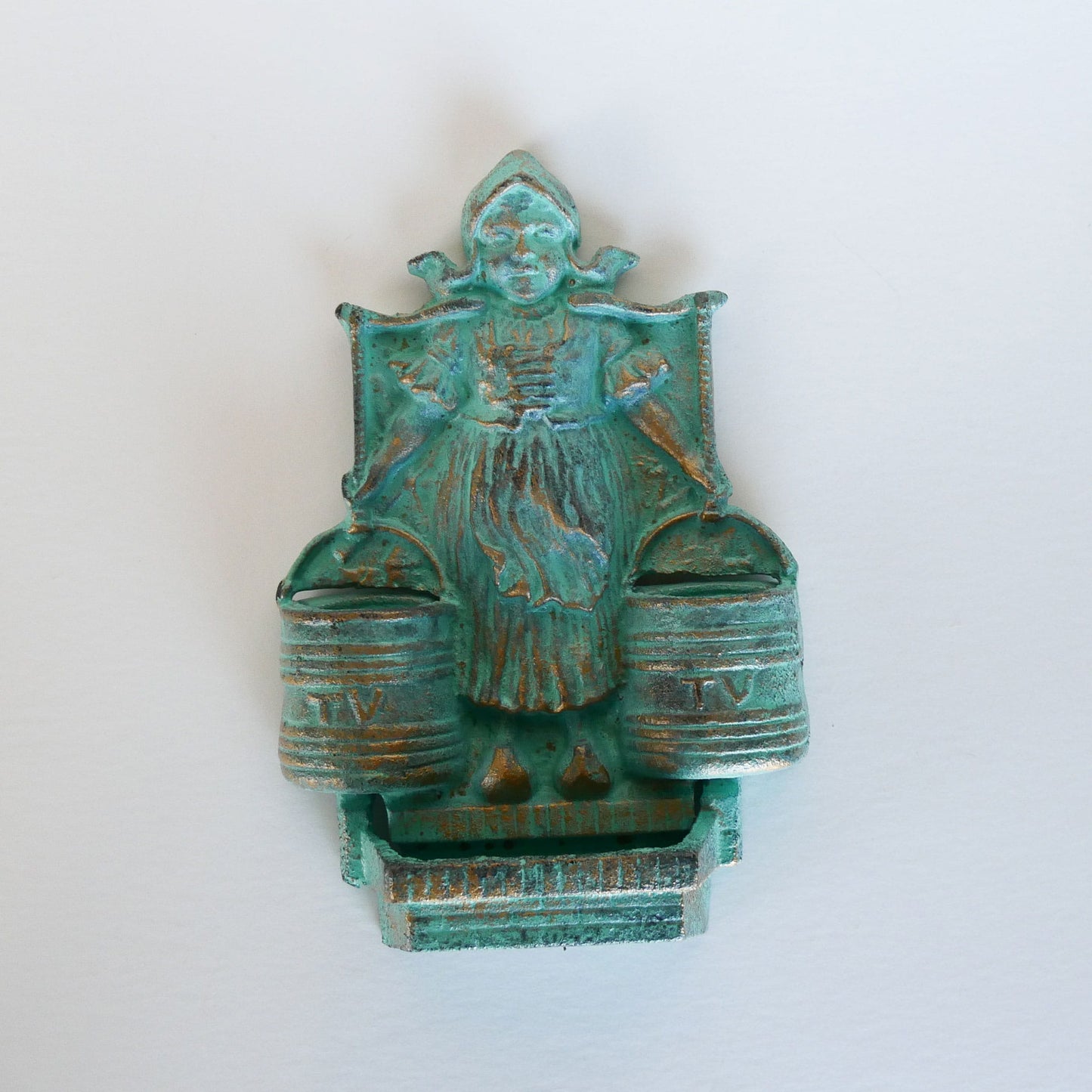 Vintage Turquoise Cast Iron Dutch Girl Matchstick Holder, Iron Dutch Wall Pocket, Vintage Dutch Decor, Vintage Folk Decor, Vintage Folk Wall Decor, Vintage Cast Iron Matchstick Holder, Vintage Folk Decor, Vintage Home Decor