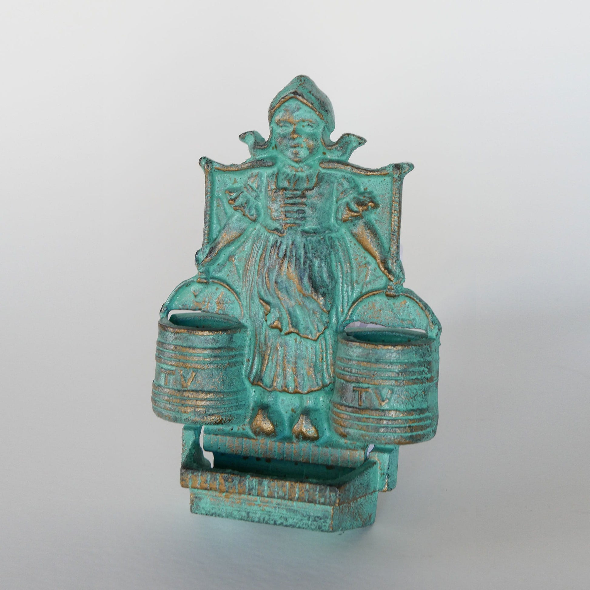 Vintage Turquoise Cast Iron Dutch Girl Matchstick Holder, Iron Dutch Wall Pocket, Vintage Dutch Decor, Vintage Folk Decor, Vintage Folk Wall Decor, Vintage Cast Iron Matchstick Holder, Vintage Folk Decor, Vintage Home Decor