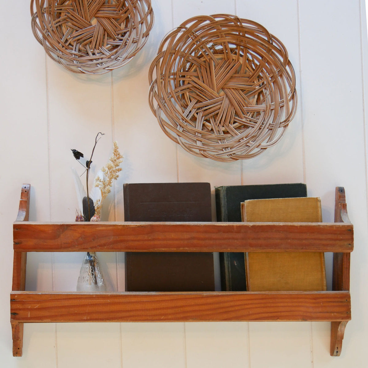 Vintage Wooden Church Pew Hymnal Holder, Primitive Wall Decor, Vintage Wood Dish Holder, Vintage Wood Wall Shelf, Primitive Wall Shelf