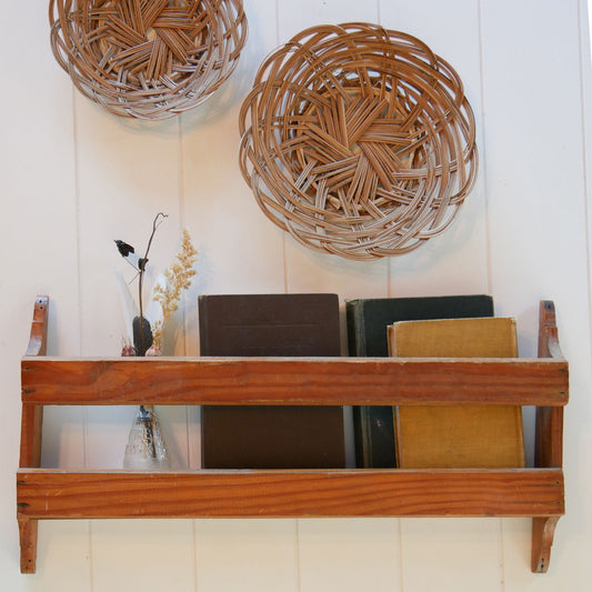 Vintage Wooden Church Pew Hymnal Holder, Primitive Wall Decor, Vintage Wood Dish Holder, Vintage Wood Wall Shelf, Primitive Wall Shelf