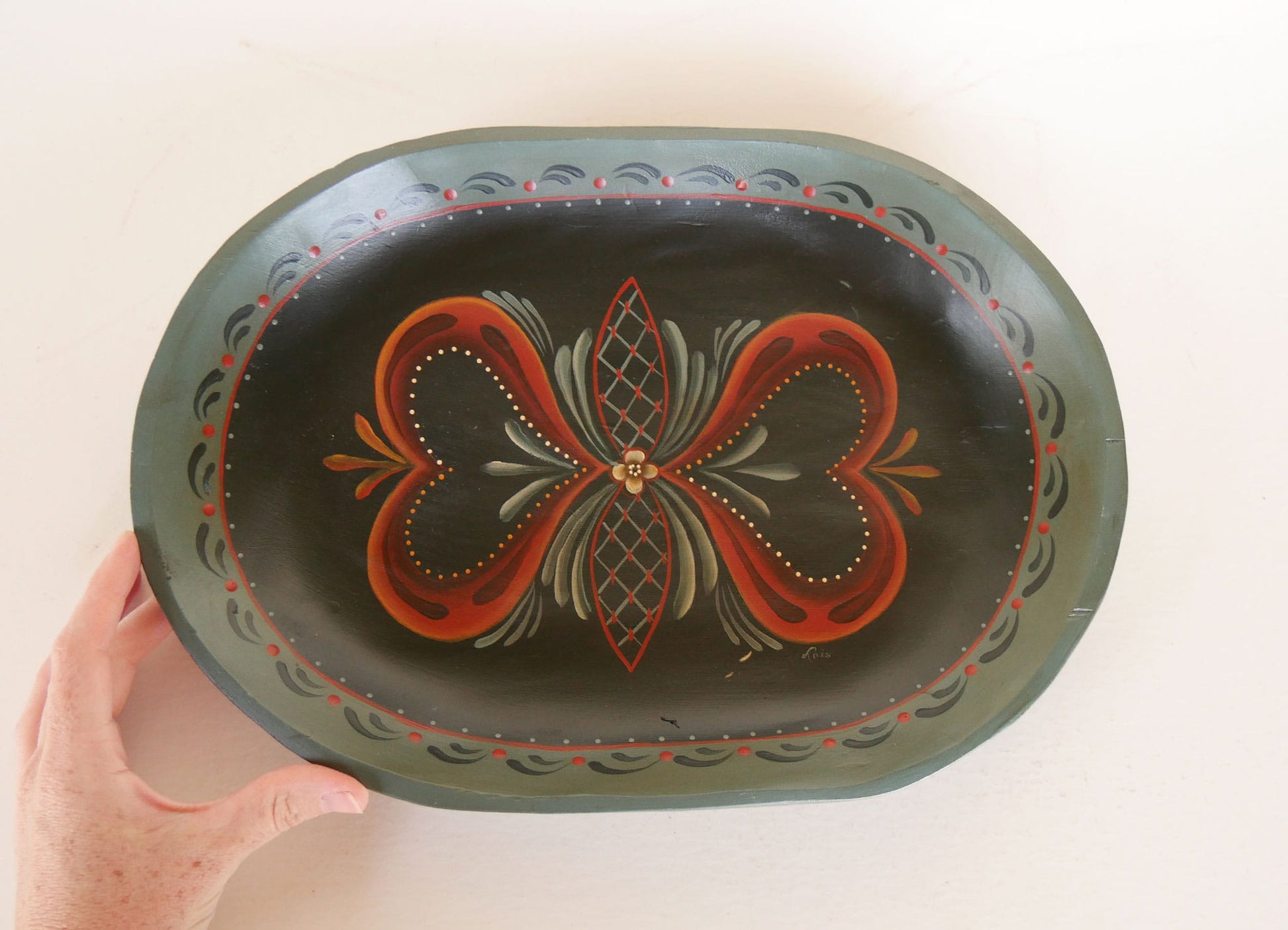 Vintage Handpainted Rosemaling Wooden Bowl, Vintage Rosemaling Bowl, Vintage Handpainted Rosemaling Bowl, Rosemaling Bread Bowl