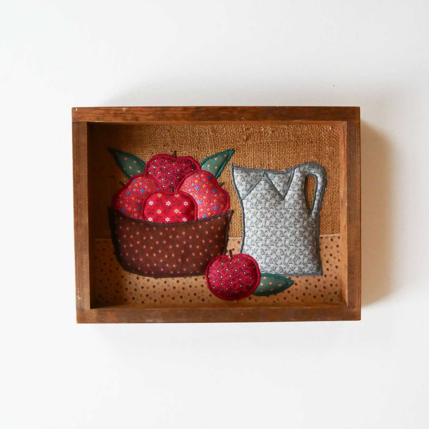 Valorie's Folk Art Appliqué Quilted Fabric Framed Wall Art, Vintage Quilted Wall Decor, Vintage Quilt Decor, Apple Quilted Wall Art, Vintage Wall Decor