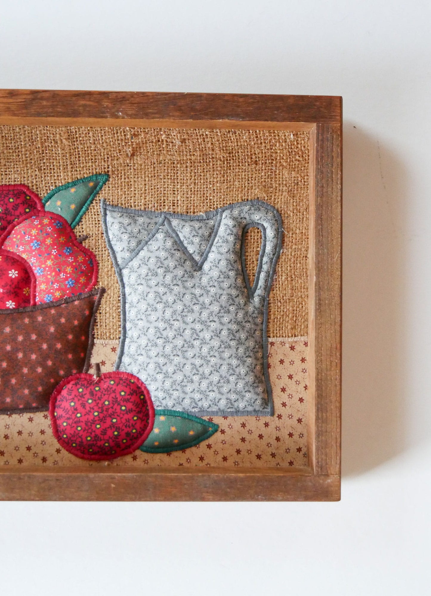 Valorie's Folk Art Appliqué Quilted Fabric Framed Wall Art, Vintage Quilted Wall Decor, Vintage Quilt Decor, Apple Quilted Wall Art, Vintage Wall Decor