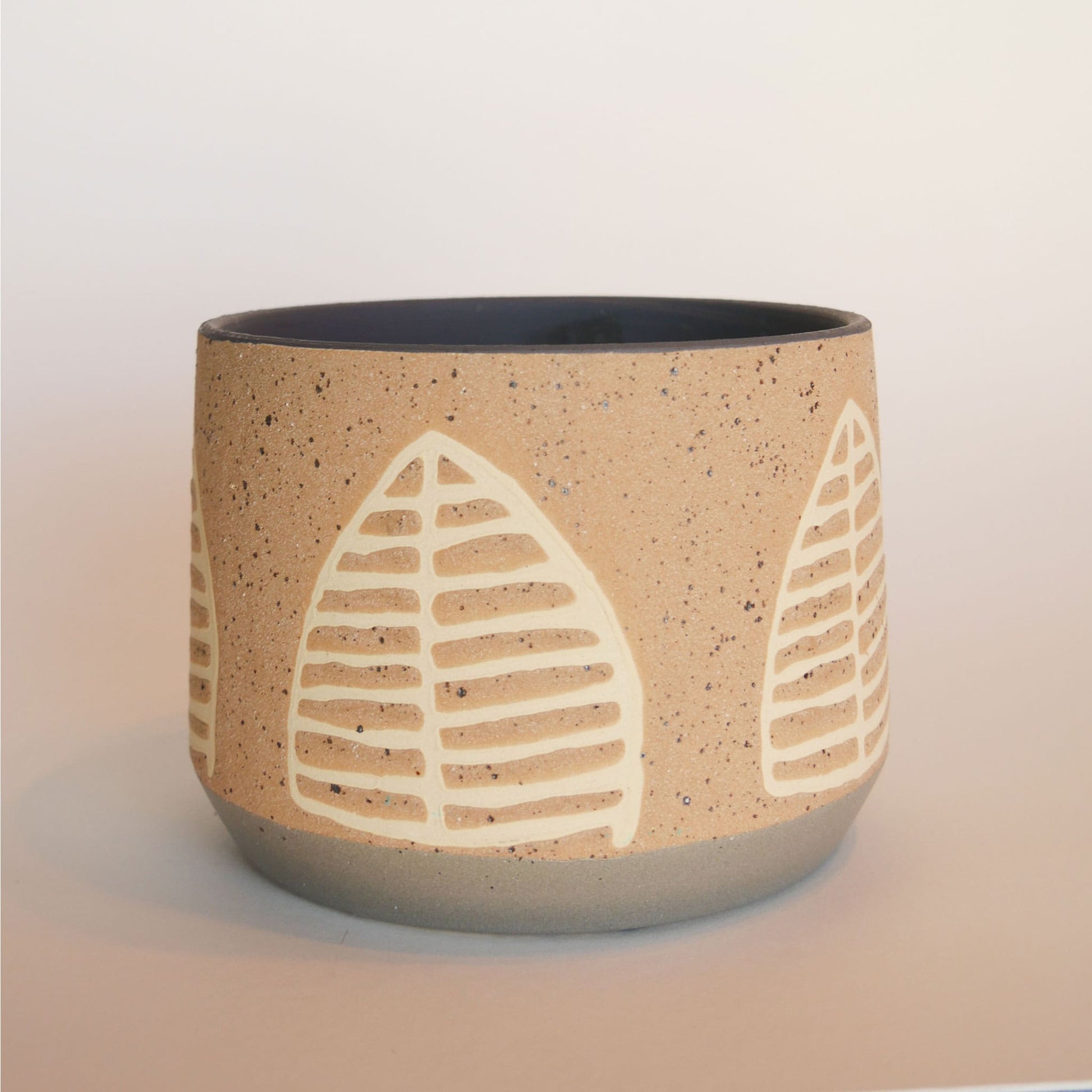 Leaf Motif Pottery Planter, Organic Planter Pottery Vase, Vintage Pottery Vase, Leaf Design Pottery