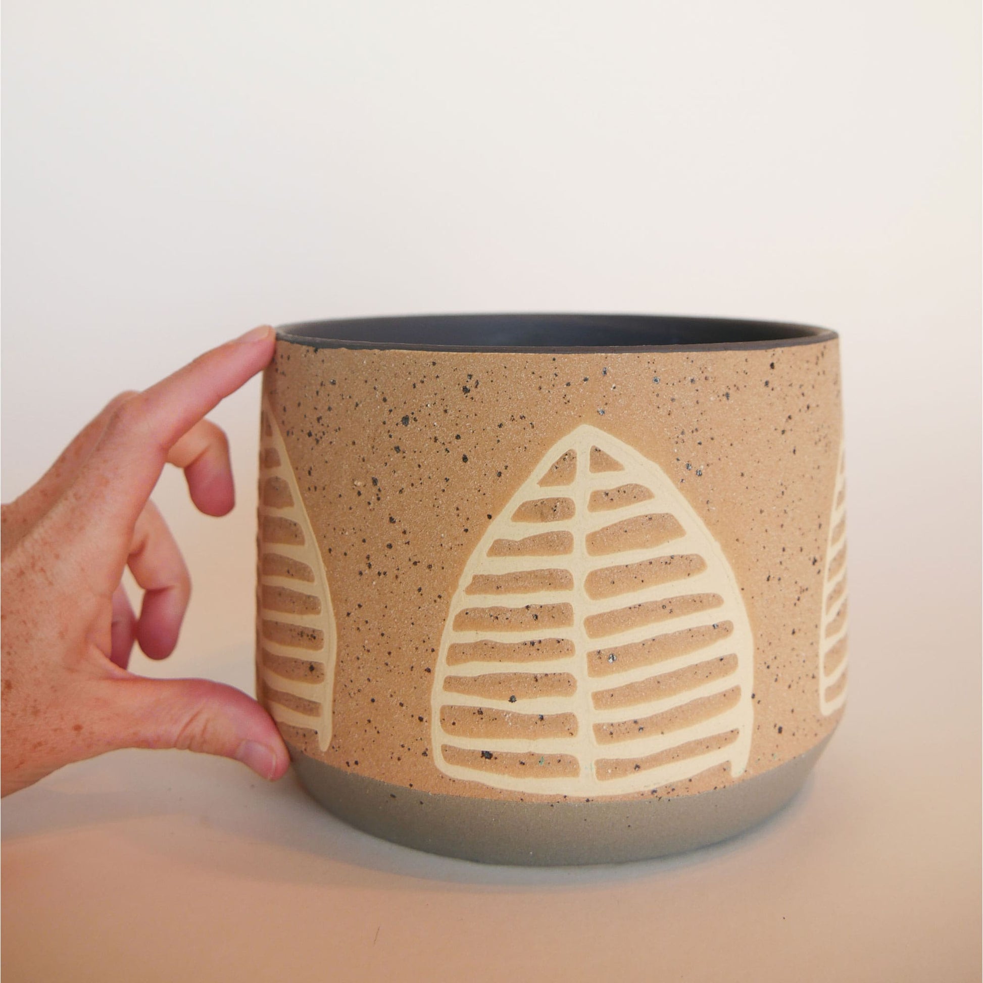 Leaf Motif Pottery Planter, Organic Planter Pottery Vase, Vintage Pottery Vase, Leaf Design Pottery