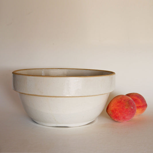 Vintage Crock Bowl, Stoneware Salt Glaze Bowl, Salt Glazed Crock Bowl, Vintage Stoneware Bread Bowl, Vintage Kitchen Decor, Primitive Stoneware, Primtive Salt Glaze Bowl, Vintage Beige Stoneware Bowl