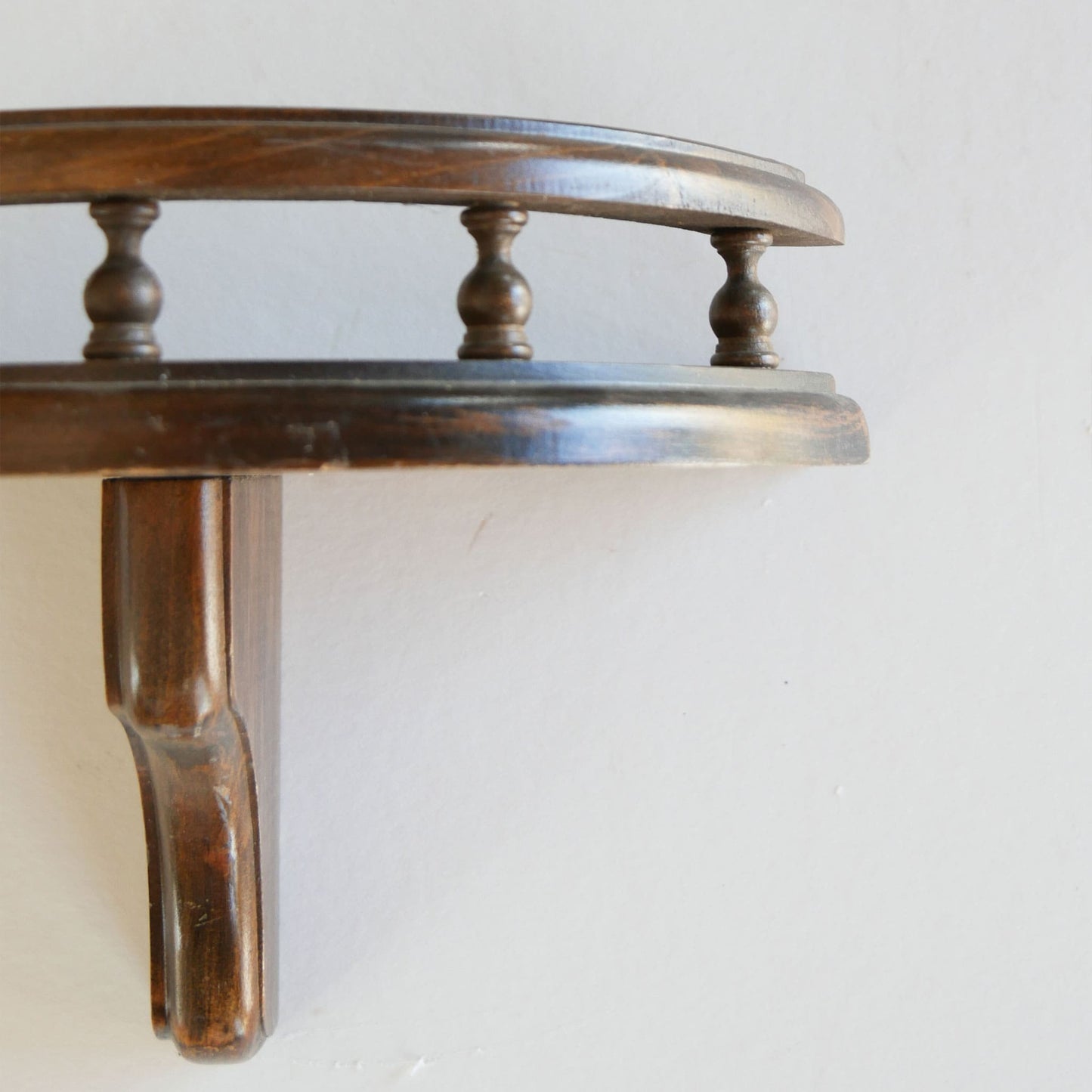 Vintage Wood Curio Shelf, Half Moon Spindle Rail Wall Shelf, Vintage Curio Shelf