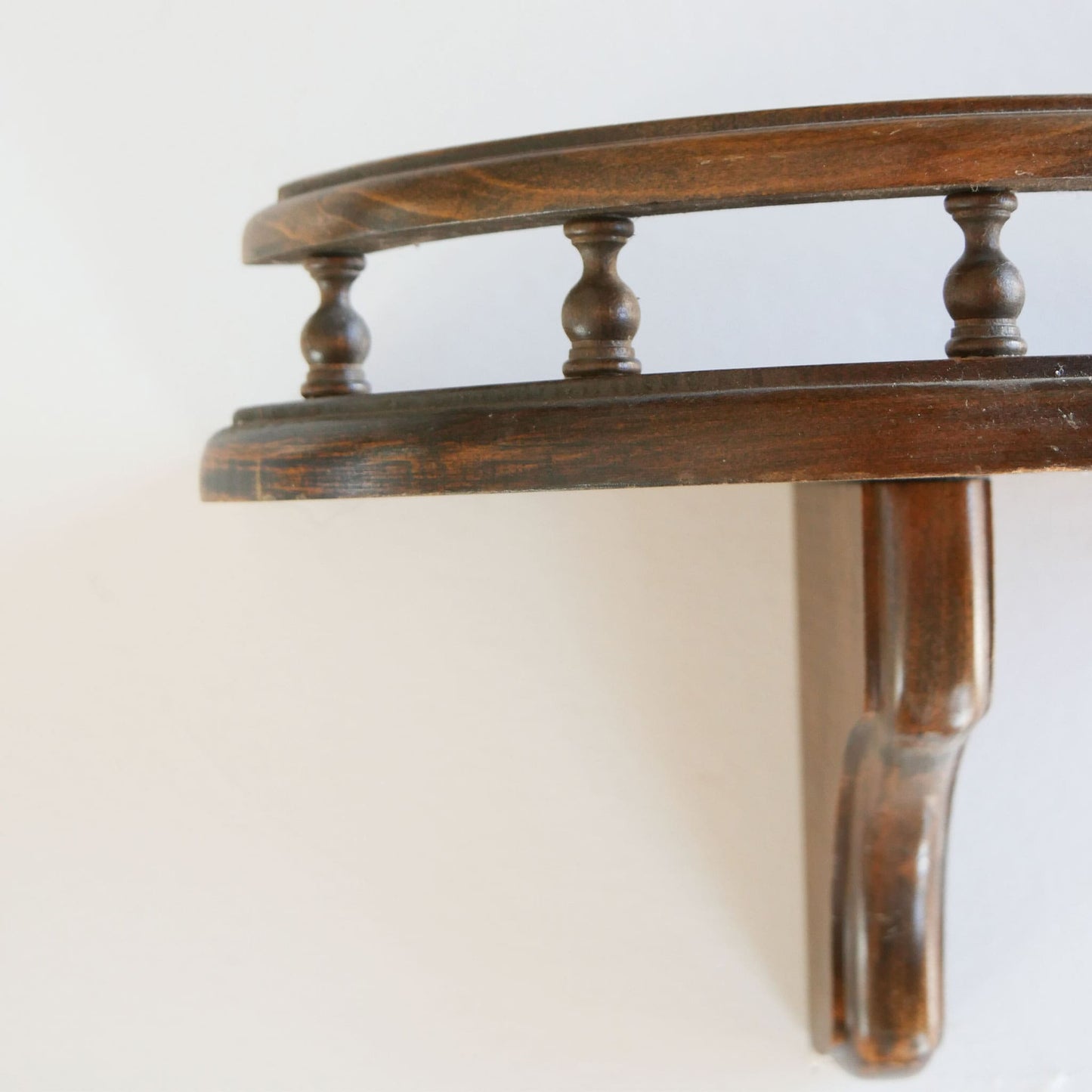 Vintage Wood Curio Shelf, Half Moon Spindle Rail Wall Shelf, Vintage Curio Shelf