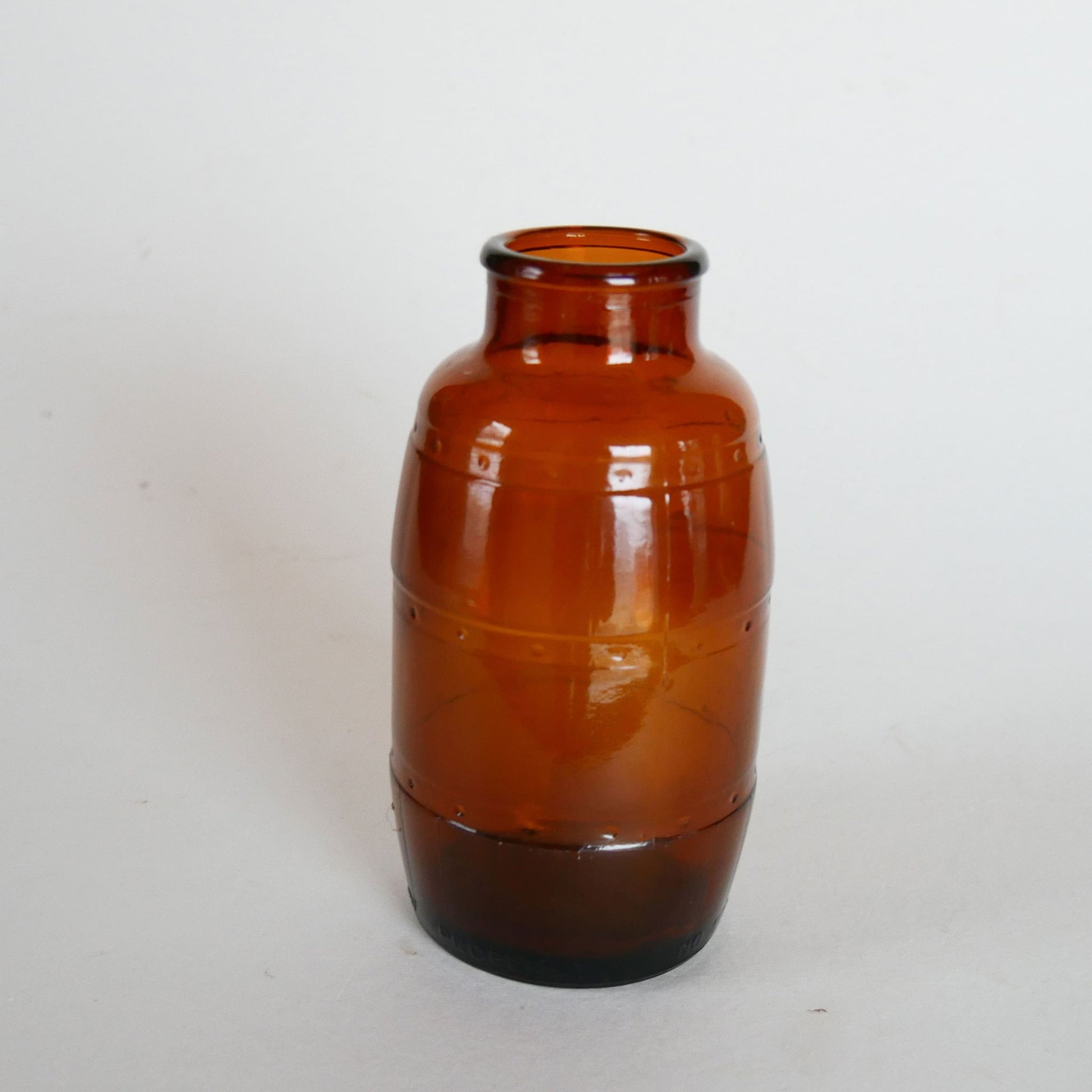 Vintage 1970s Amber Glass Barrel Shaped Jar, Vintage Amber Glass Jar, Vintage Home Decor, Vintage Cottage Decor