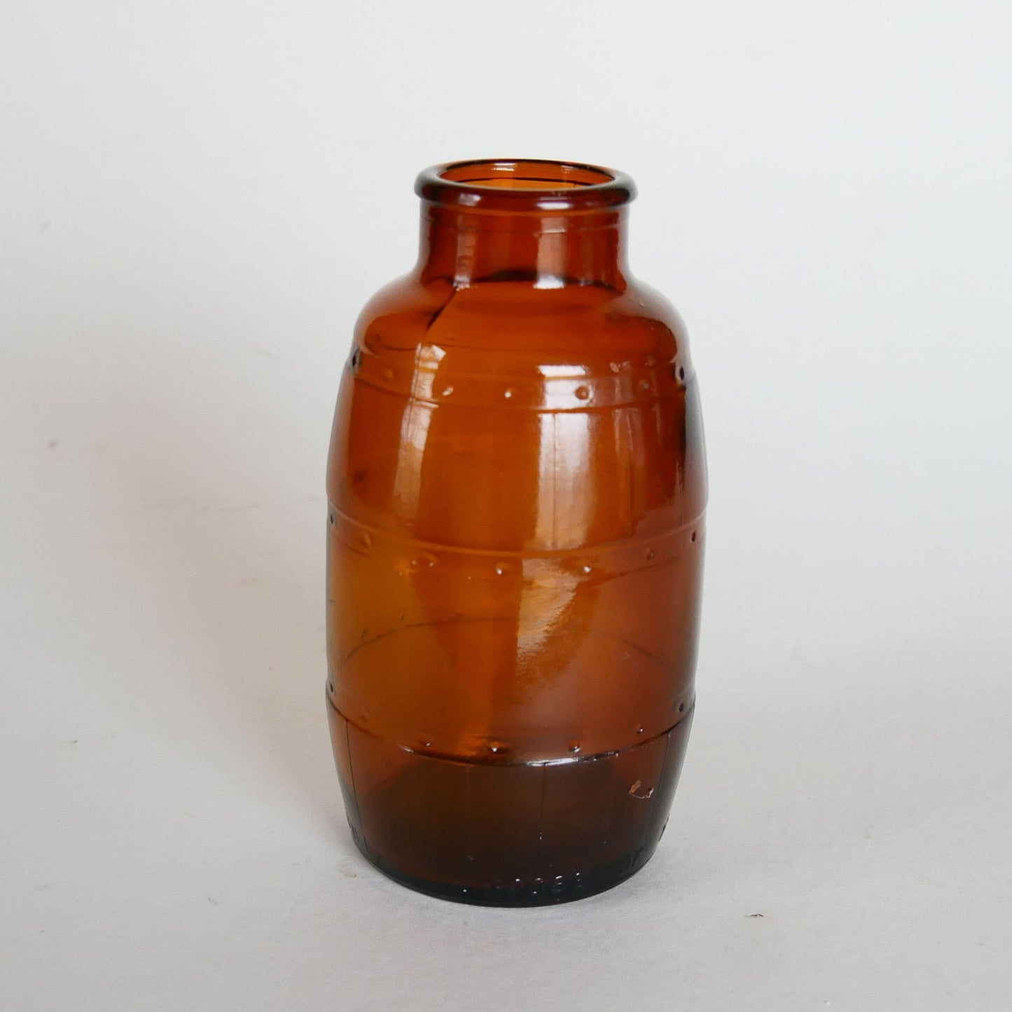 Vintage 1970s Amber Glass Barrel Shaped Jar, Vintage Amber Glass Jar, Vintage Home Decor, Vintage Cottage Decor