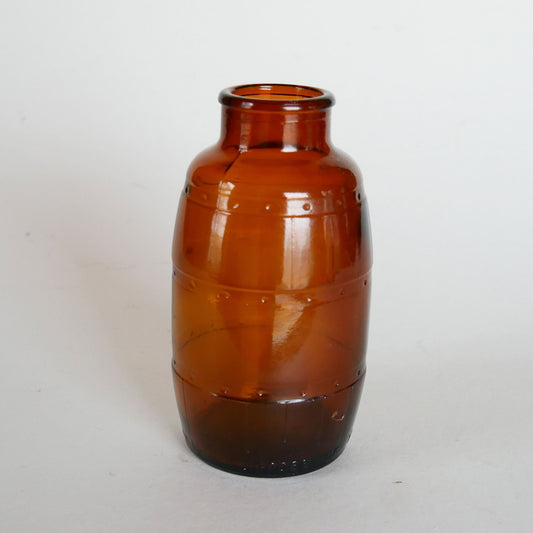 Vintage 1970s Amber Glass Barrel Shaped Jar, Vintage Amber Glass Jar, Vintage Home Decor, Vintage Cottage Decor