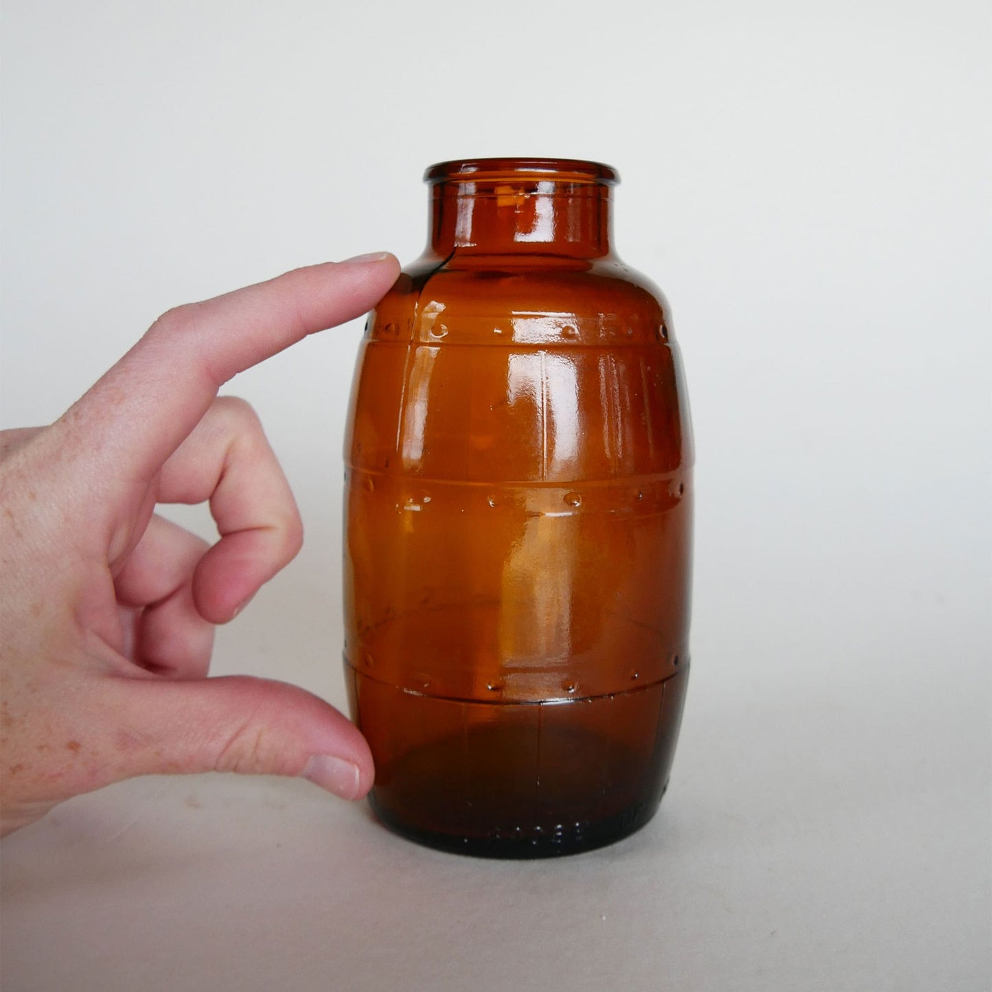Vintage 1970s Amber Glass Barrel Shaped Jar, Vintage Amber Glass Jar, Vintage Home Decor, Vintage Cottage Decor