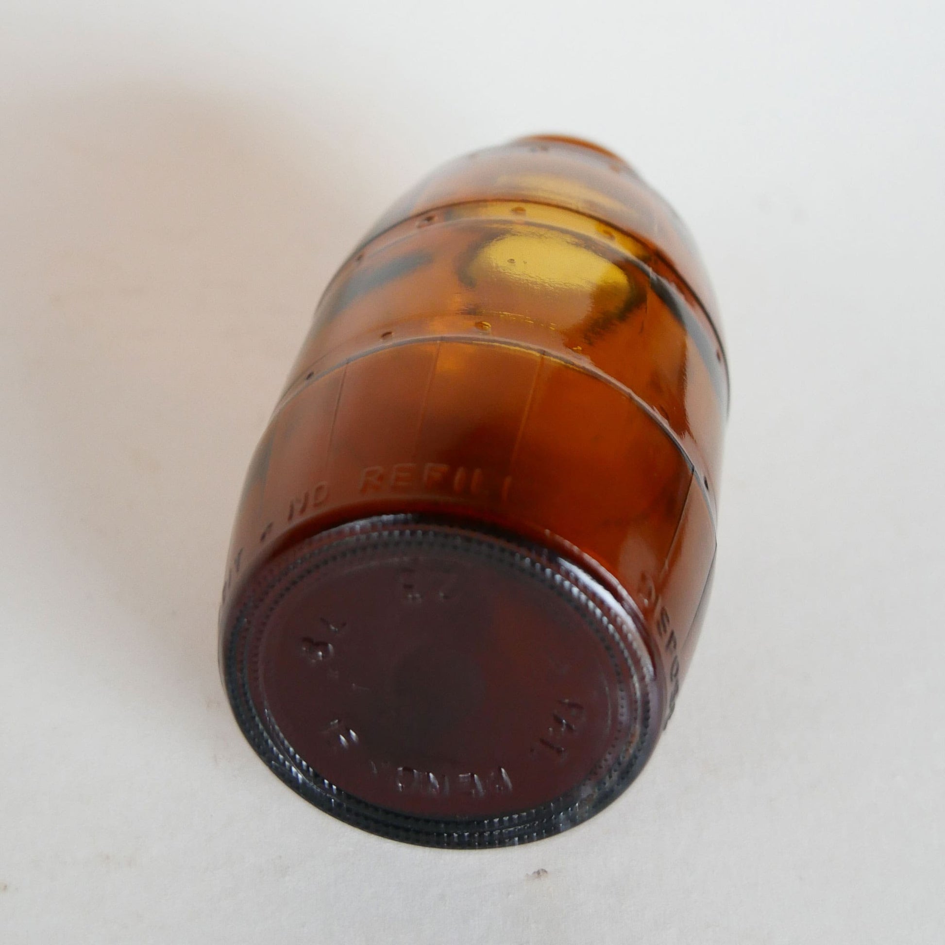 Vintage 1970s Amber Glass Barrel Shaped Jar, Vintage Amber Glass Jar, Vintage Home Decor, Vintage Cottage Decor