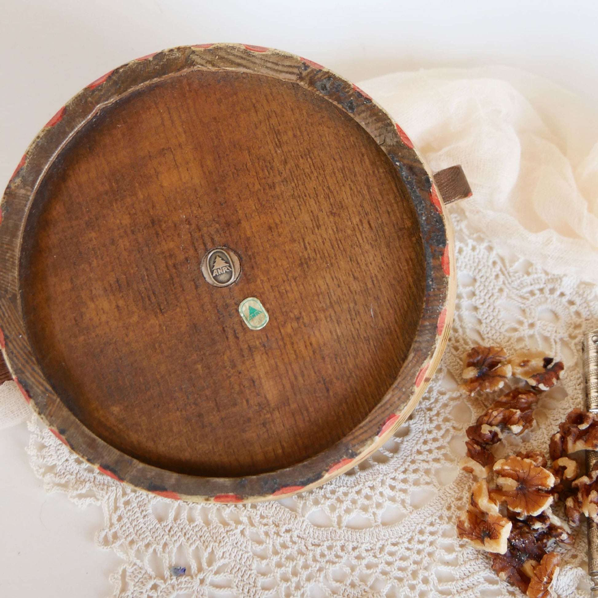 Vintage ANRI Folk Art Nut Bowl with Nutcracker Utensils, Vintage Folk Art Decor, Vintage Nut Bowl, ANRI Wood Decor, Vintage Whimsical Decor