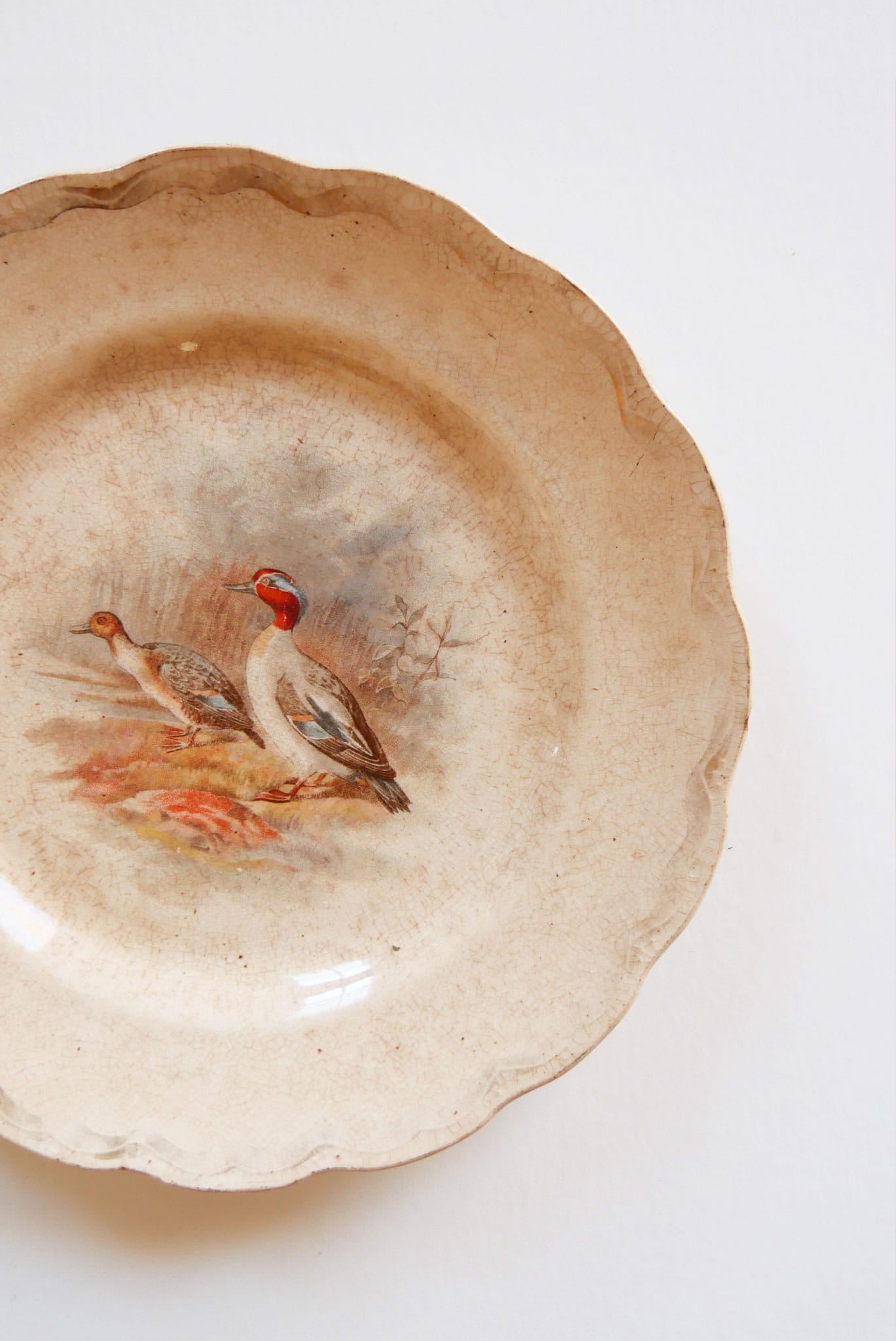 Antique Woodland Duck Decorative Plate with Scalloped Edge, Antique Plate, Vintage Aged Plate, Rustic Duck Plate, Vintage Decorative Duck Plate, Antique Duck Decorative Plate