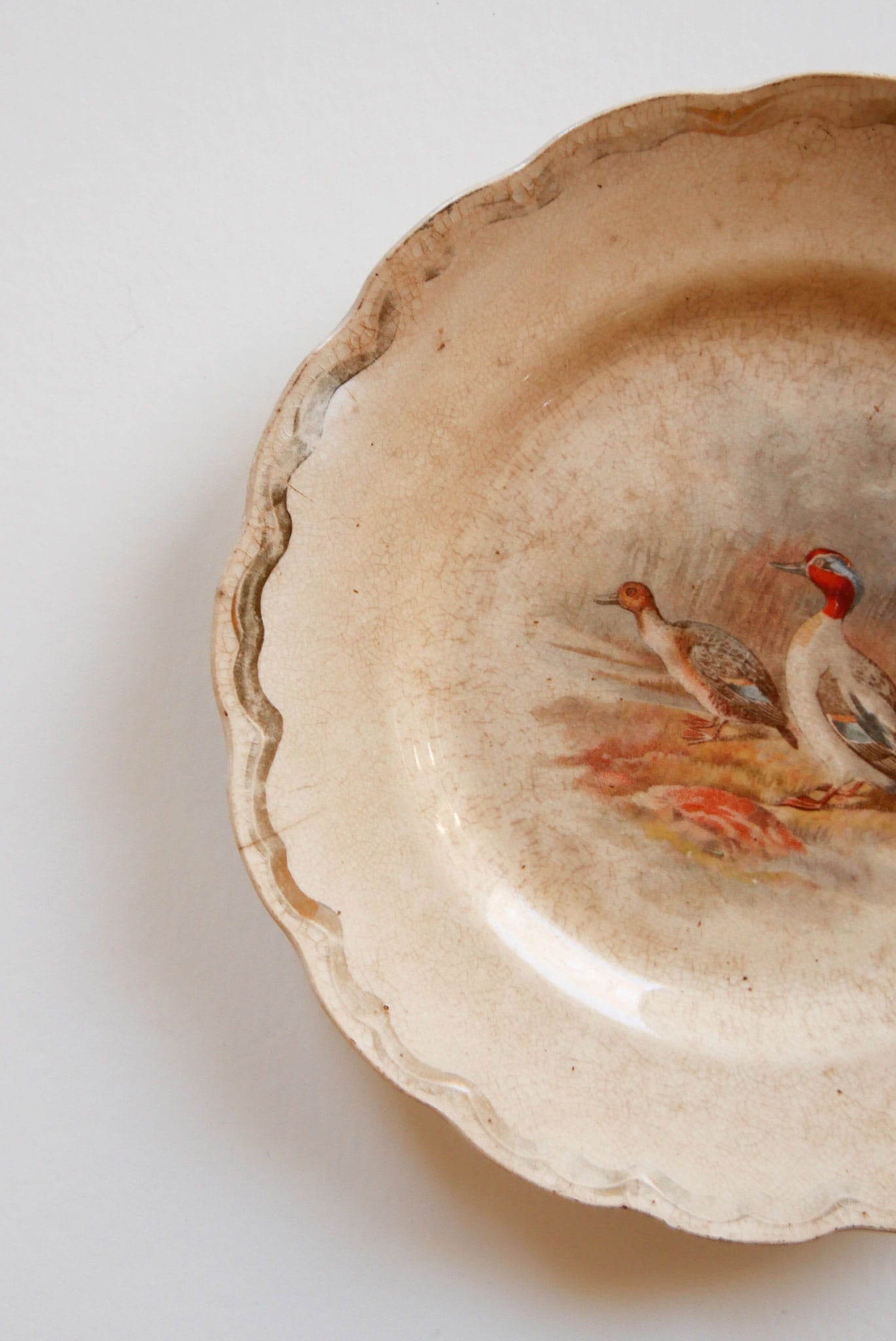 Antique Woodland Duck Decorative Plate with Scalloped Edge, Antique Plate, Vintage Aged Plate, Rustic Duck Plate, Vintage Decorative Duck Plate, Antique Duck Decorative Plate