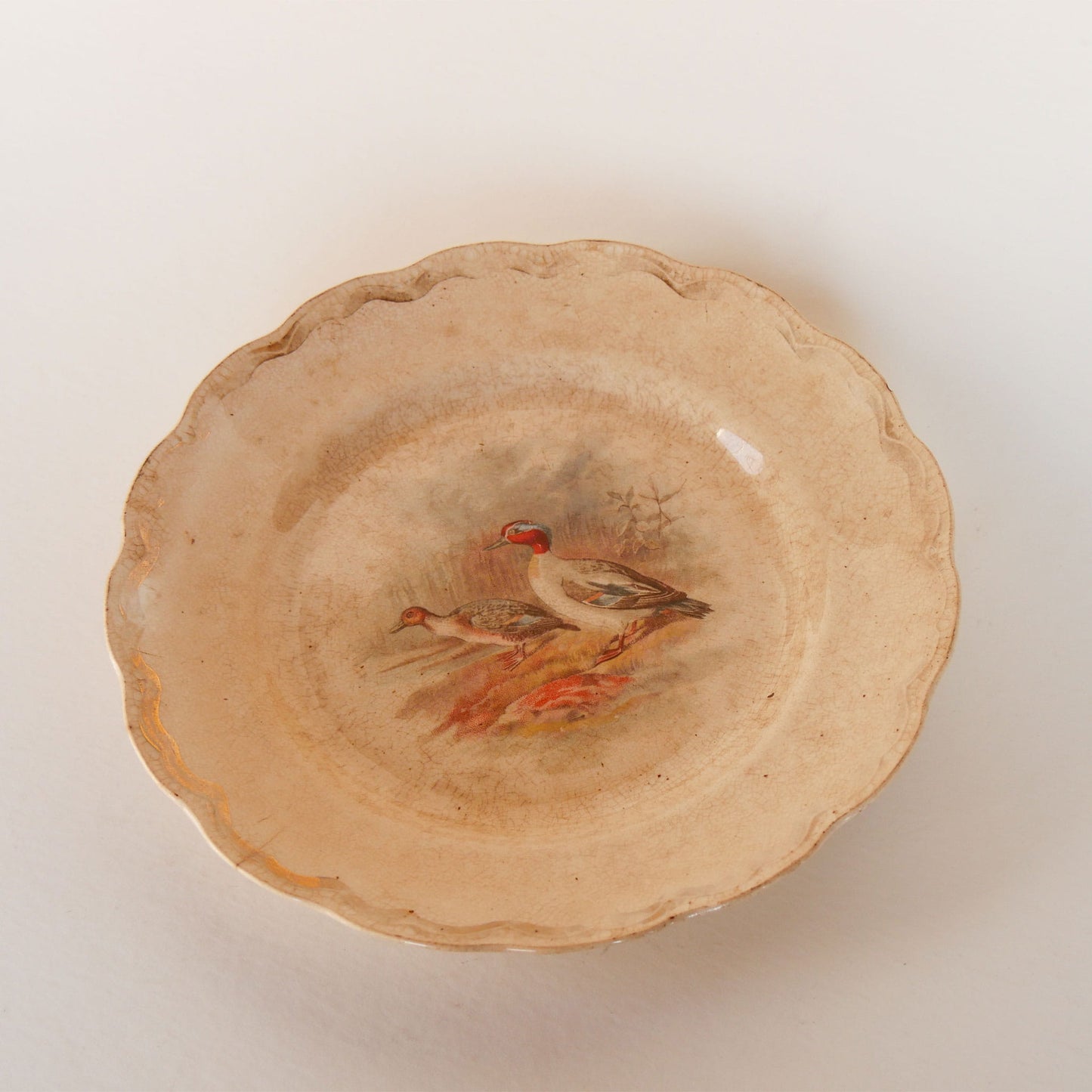 Antique Woodland Duck Decorative Plate with Scalloped Edge, Antique Plate, Vintage Aged Plate, Rustic Duck Plate, Vintage Decorative Duck Plate, Antique Duck Decorative Plate