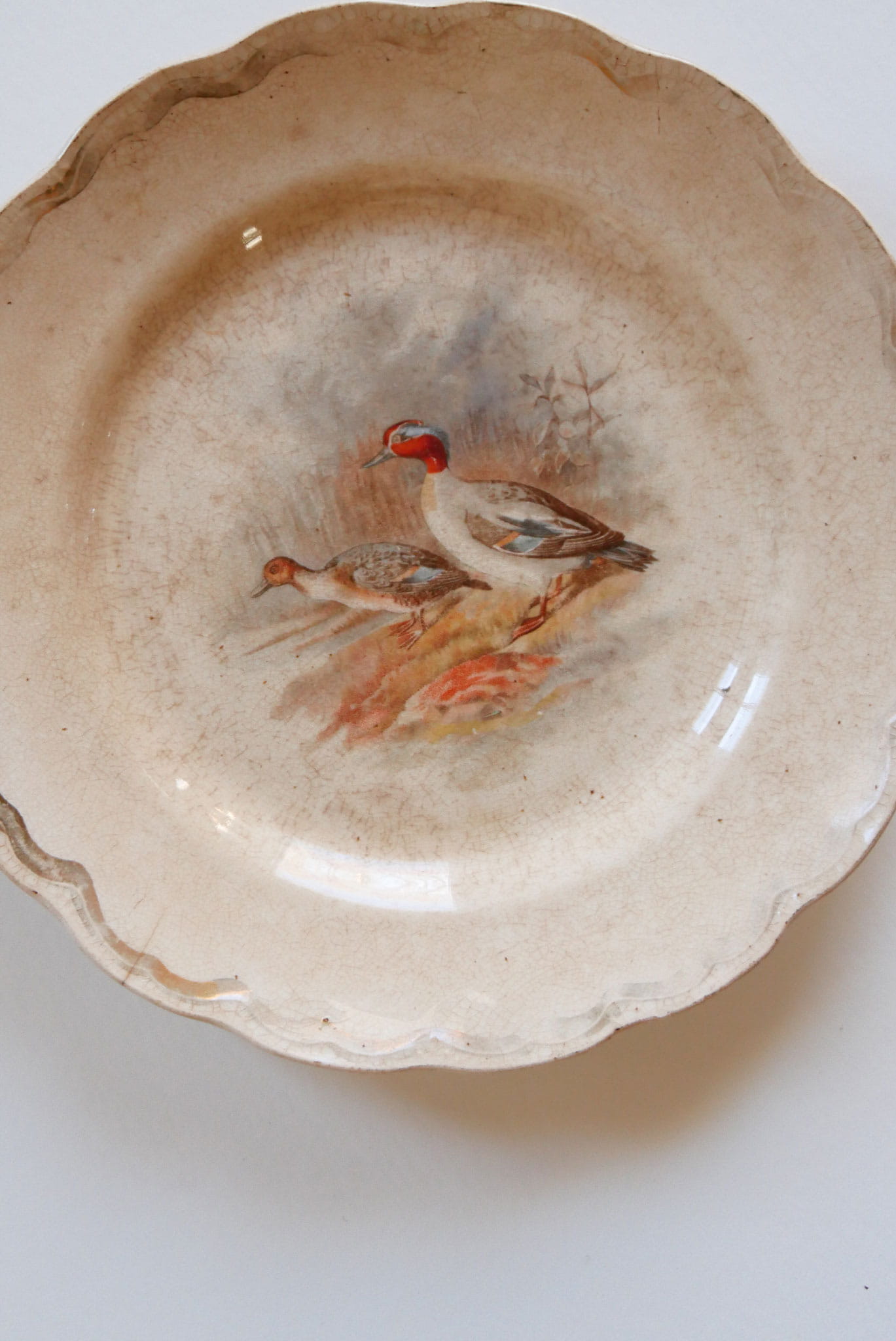 Antique Woodland Duck Decorative Plate with Scalloped Edge, Antique Plate, Vintage Aged Plate, Rustic Duck Plate, Vintage Decorative Duck Plate, Antique Duck Decorative Plate