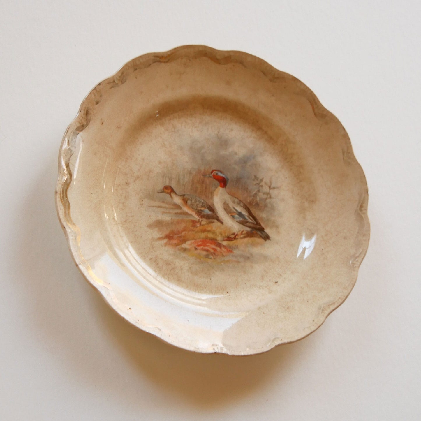 Antique Woodland Duck Decorative Plate with Scalloped Edge, Antique Plate, Vintage Aged Plate, Rustic Duck Plate, Vintage Decorative Duck Plate, Antique Duck Decorative Plate