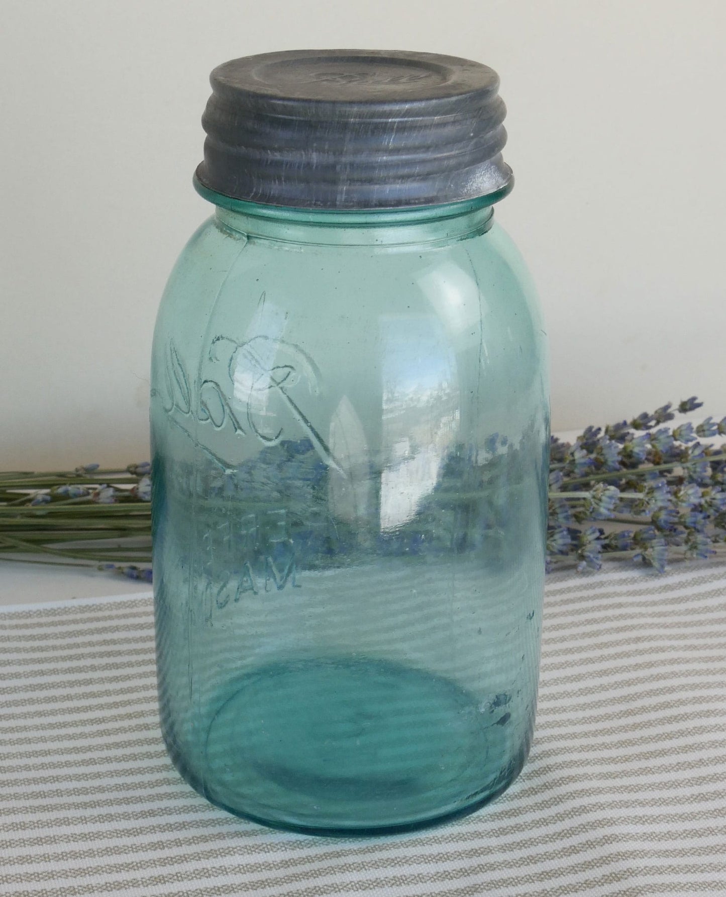 Blue Quart Ball Mason Jar with Zinc Lid, Vintage Blue Ball Jar