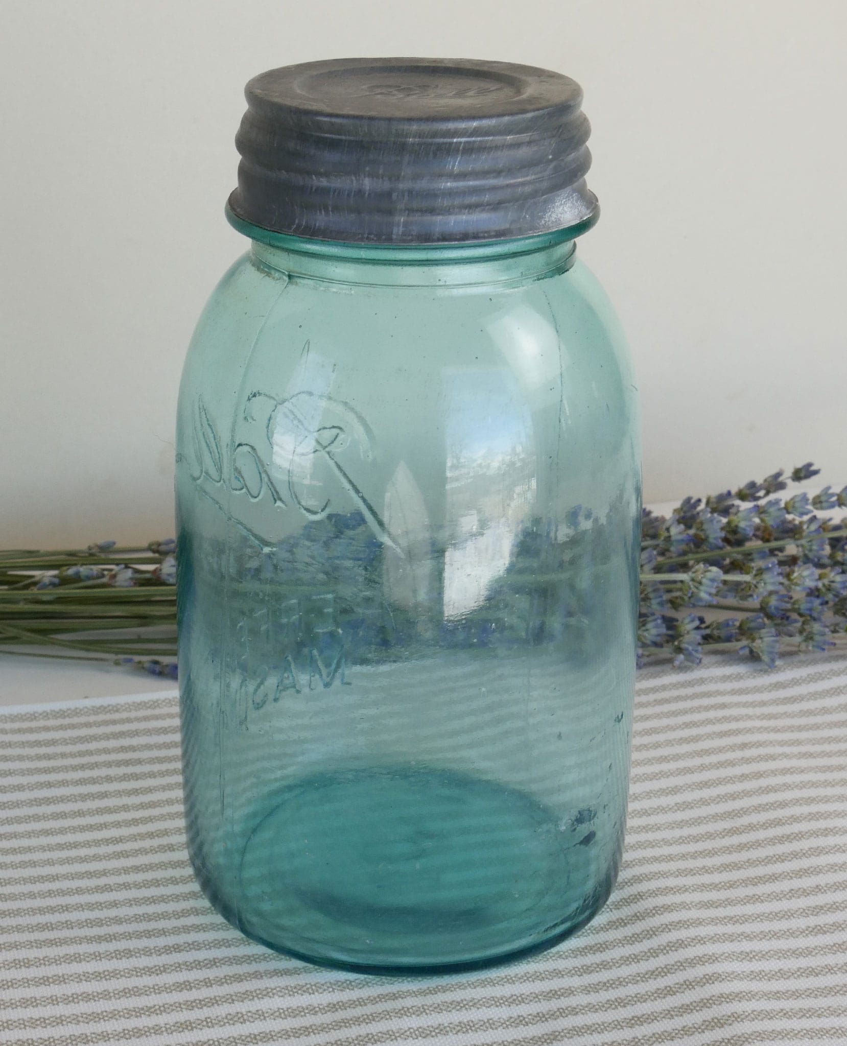 Blue Quart Ball Mason Jar with Zinc Lid, Vintage Blue Ball Jar