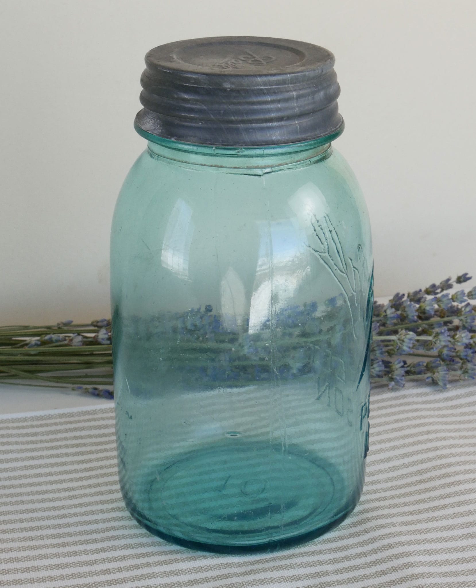 Blue Quart Ball Mason Jar with Zinc Lid, Vintage Blue Ball Jar