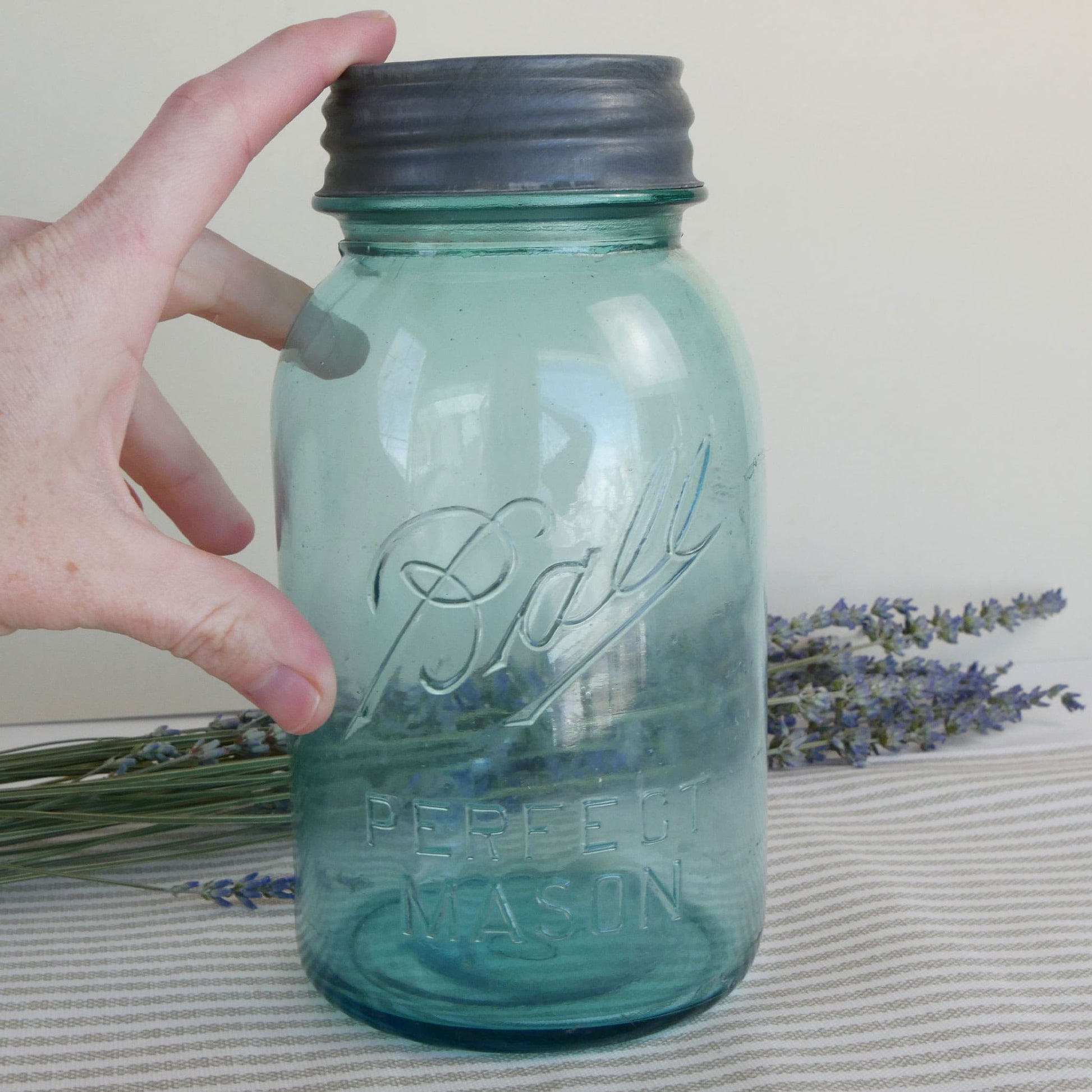 Blue Quart Ball Mason Jar with Zinc Lid, Vintage Blue Ball Jar