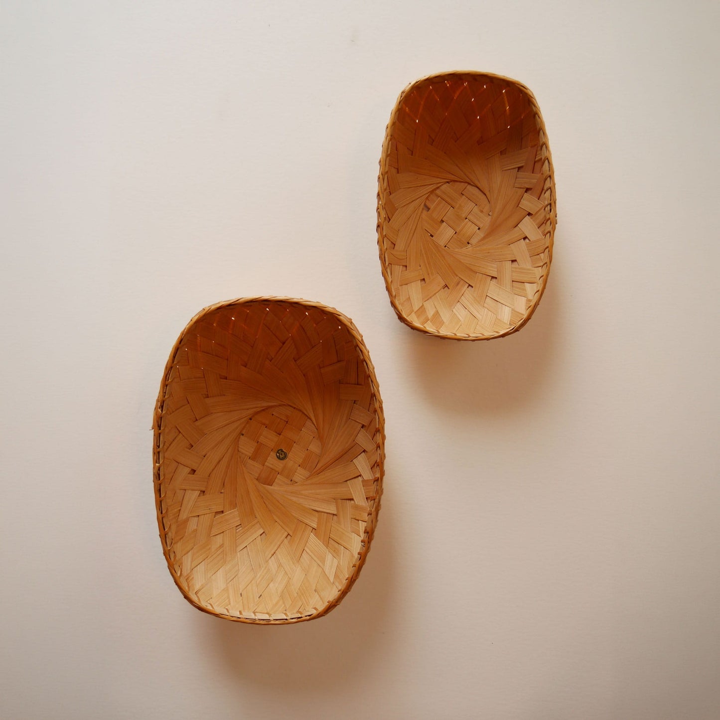 Pair of Vintage Oval Bamboo Baskets, Basket Gallery Wall, Boho Gallery Wall, Vintage Basket Wall, Vintage Boho Basket Wall, Vintage Basket Gallery Wall, Vintage Boho Wall, Vintage Bamboo Basket Wall