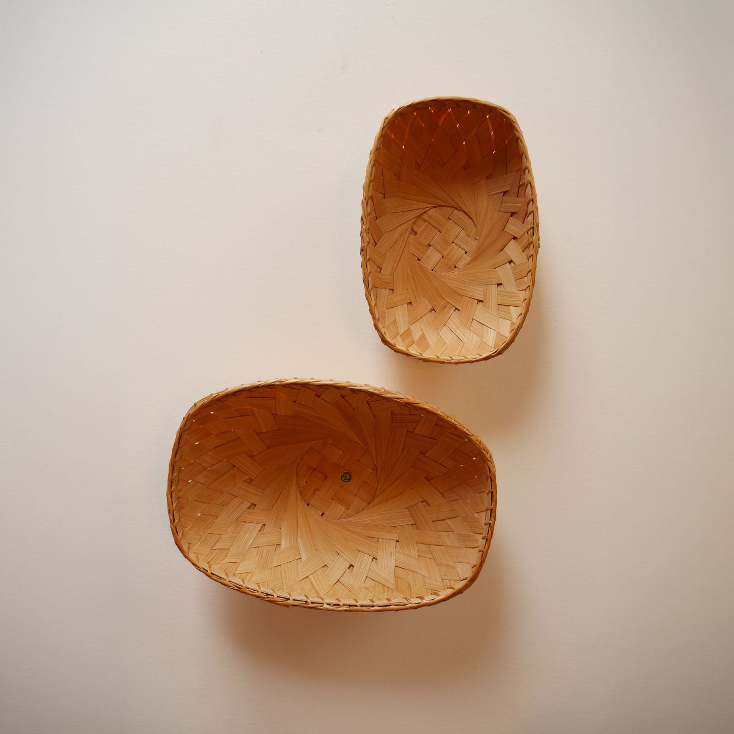 Pair of Vintage Oval Bamboo Baskets, Basket Gallery Wall, Boho Gallery Wall, Vintage Basket Wall, Vintage Boho Basket Wall, Vintage Basket Gallery Wall, Vintage Boho Wall, Vintage Bamboo Basket Wall