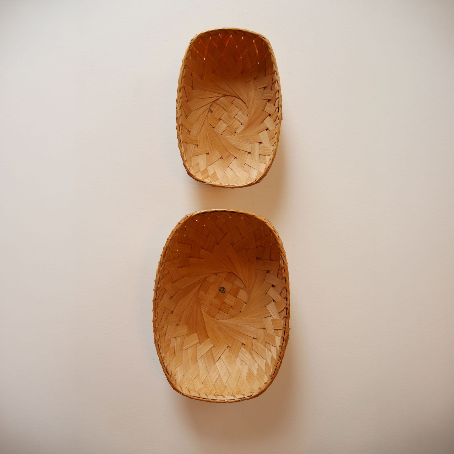 Pair of Vintage Oval Bamboo Baskets, Basket Gallery Wall, Boho Gallery Wall, Vintage Basket Wall, Vintage Boho Basket Wall, Vintage Basket Gallery Wall, Vintage Boho Wall, Vintage Bamboo Basket Wall