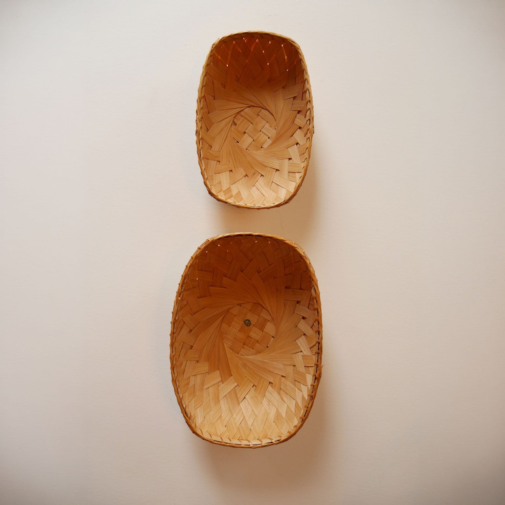 Pair of Vintage Oval Bamboo Baskets, Basket Gallery Wall, Boho Gallery Wall, Vintage Basket Wall, Vintage Boho Basket Wall, Vintage Basket Gallery Wall, Vintage Boho Wall, Vintage Bamboo Basket Wall