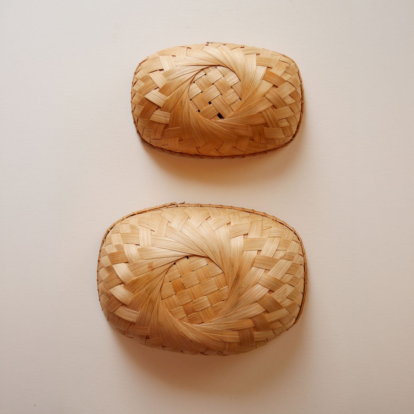 Pair of Vintage Oval Bamboo Baskets, Basket Gallery Wall, Boho Gallery Wall, Vintage Basket Wall, Vintage Boho Basket Wall, Vintage Basket Gallery Wall, Vintage Boho Wall, Vintage Bamboo Basket Wall