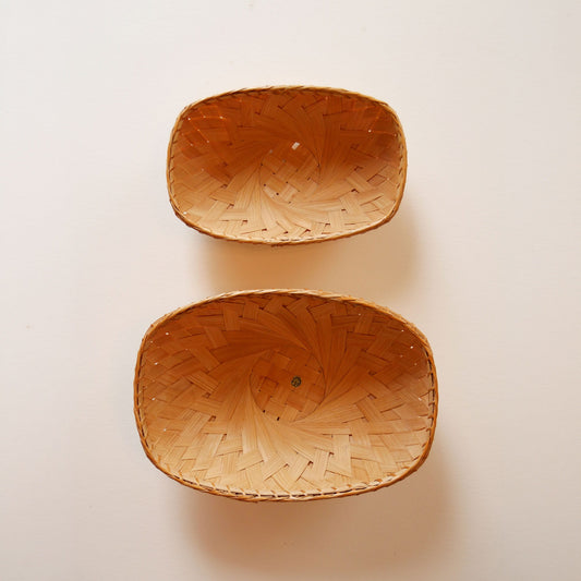 Pair of Vintage Oval Bamboo Baskets, Basket Gallery Wall, Boho Gallery Wall, Vintage Basket Wall, Vintage Boho Basket Wall, Vintage Basket Gallery Wall, Vintage Boho Wall, Vintage Bamboo Basket Wall