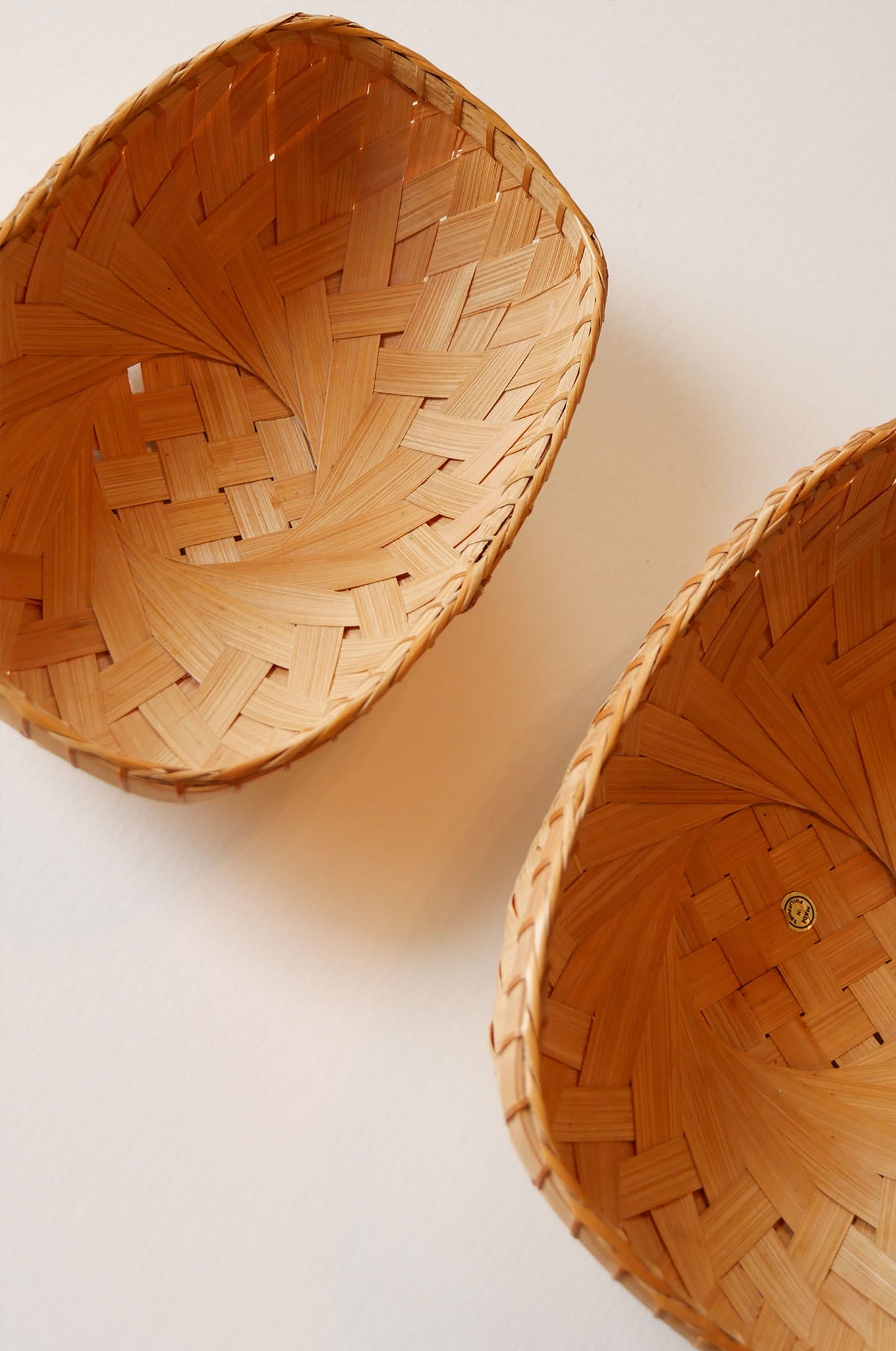 Pair of Vintage Oval Bamboo Baskets, Basket Gallery Wall, Boho Gallery Wall, Vintage Basket Wall, Vintage Boho Basket Wall, Vintage Basket Gallery Wall, Vintage Boho Wall, Vintage Bamboo Basket Wall
