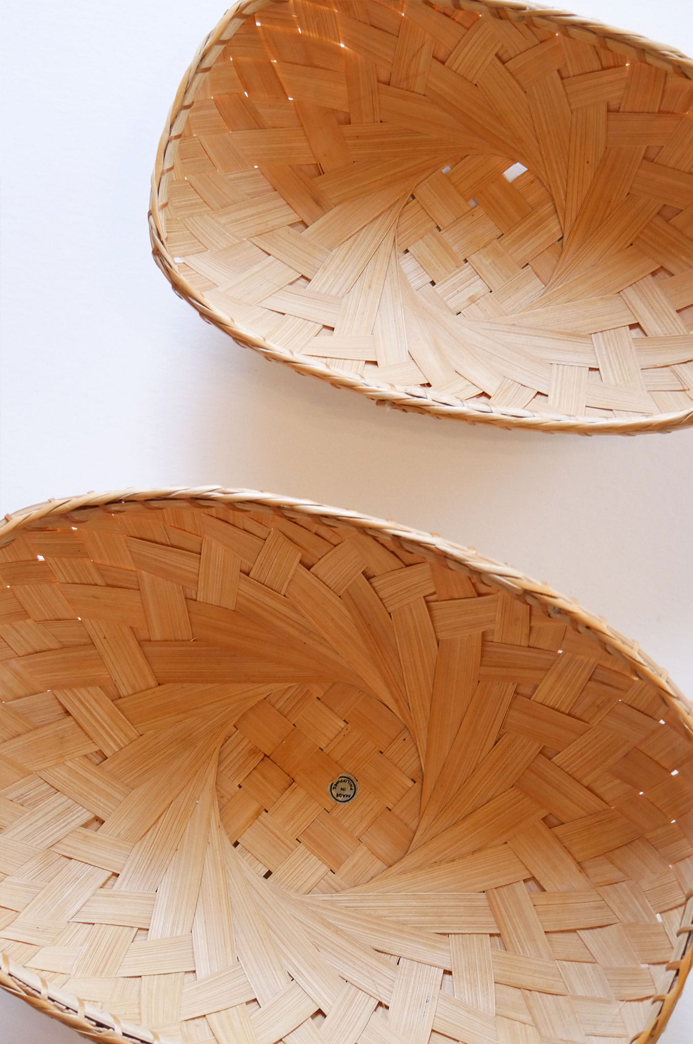 Pair of Vintage Oval Bamboo Baskets, Basket Gallery Wall, Boho Gallery Wall, Vintage Basket Wall, Vintage Boho Basket Wall, Vintage Basket Gallery Wall, Vintage Boho Wall, Vintage Bamboo Basket Wall