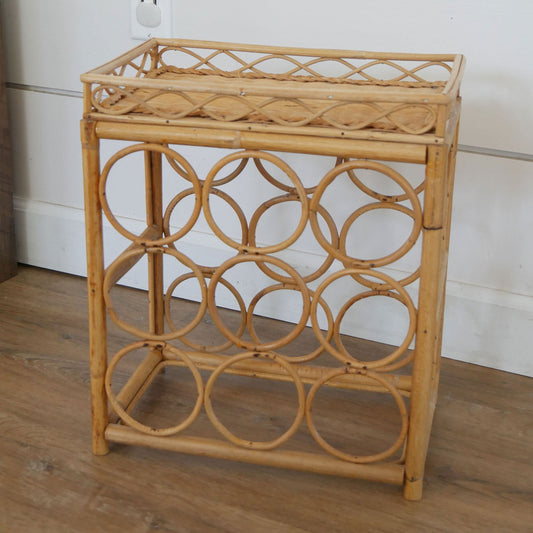 Vintage Wicker Wine Rack, Bamboo Wicker Wine Rack, Midcentury Bamboo Wine Rack, Vintage Bamboo Wine Rack