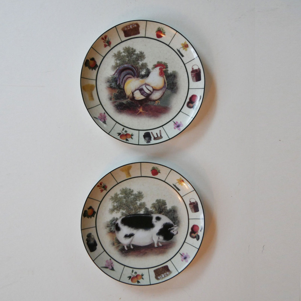 Vintage Barnyard Plate Collection, Barnyard Rooster Plate, Barnyard Pig Plate, Vintage Farmhouse Plates, Vintage Rooster Plate, Vintage Farm Plate, Vintage Black and White Pig Plate, Vintage Farmhouse Kitchen Wall Decor