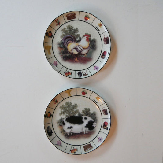 Vintage Barnyard Plate Collection, Barnyard Rooster Plate, Barnyard Pig Plate, Vintage Farmhouse Plates, Vintage Rooster Plate, Vintage Farm Plate, Vintage Black and White Pig Plate, Vintage Farmhouse Kitchen Wall Decor