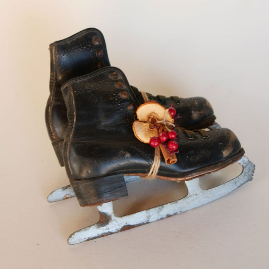 Vintage Black Children's Ice Skates with Laces, Antique Ice Skates