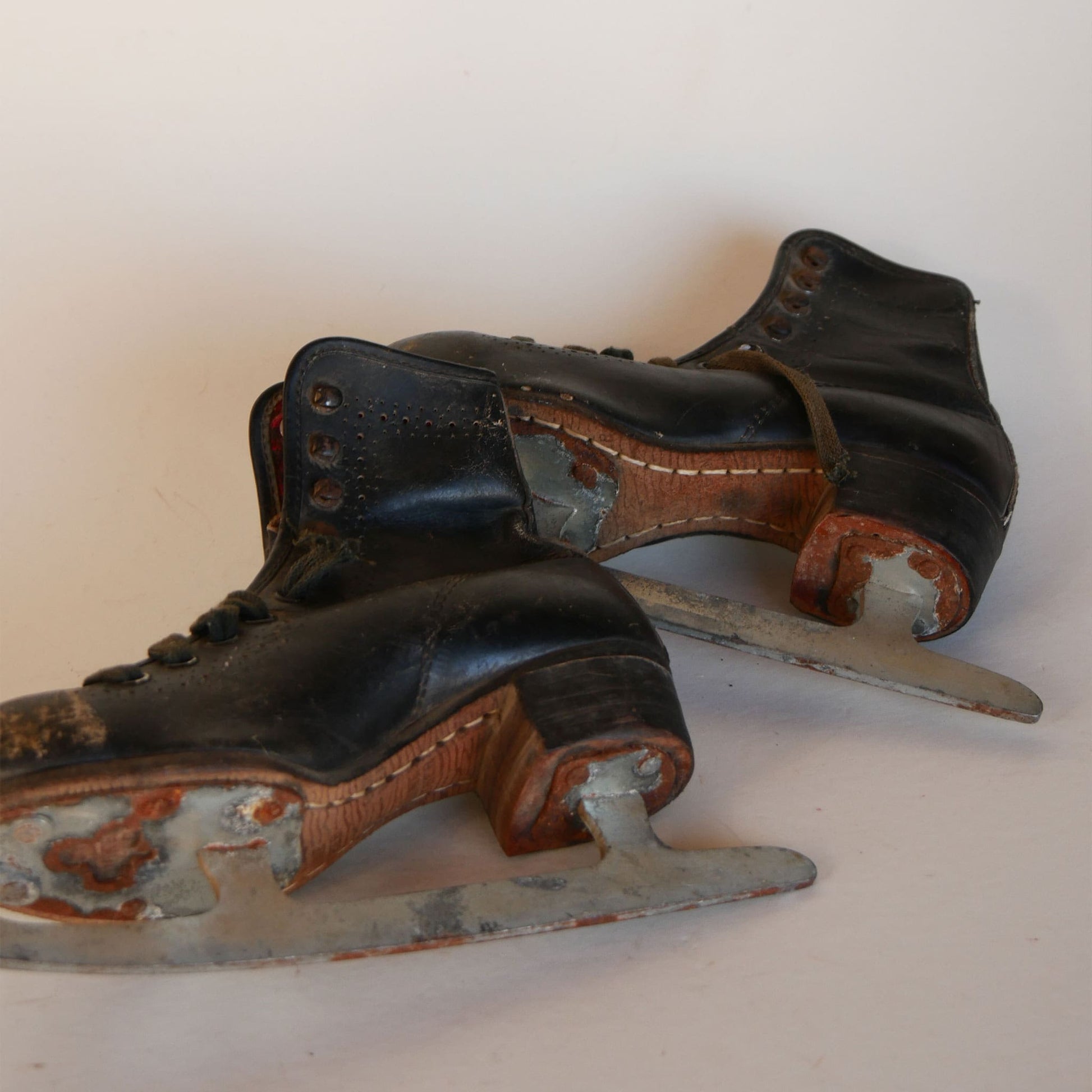 Vintage Black Children's Ice Skates with Laces, Antique Ice Skates
