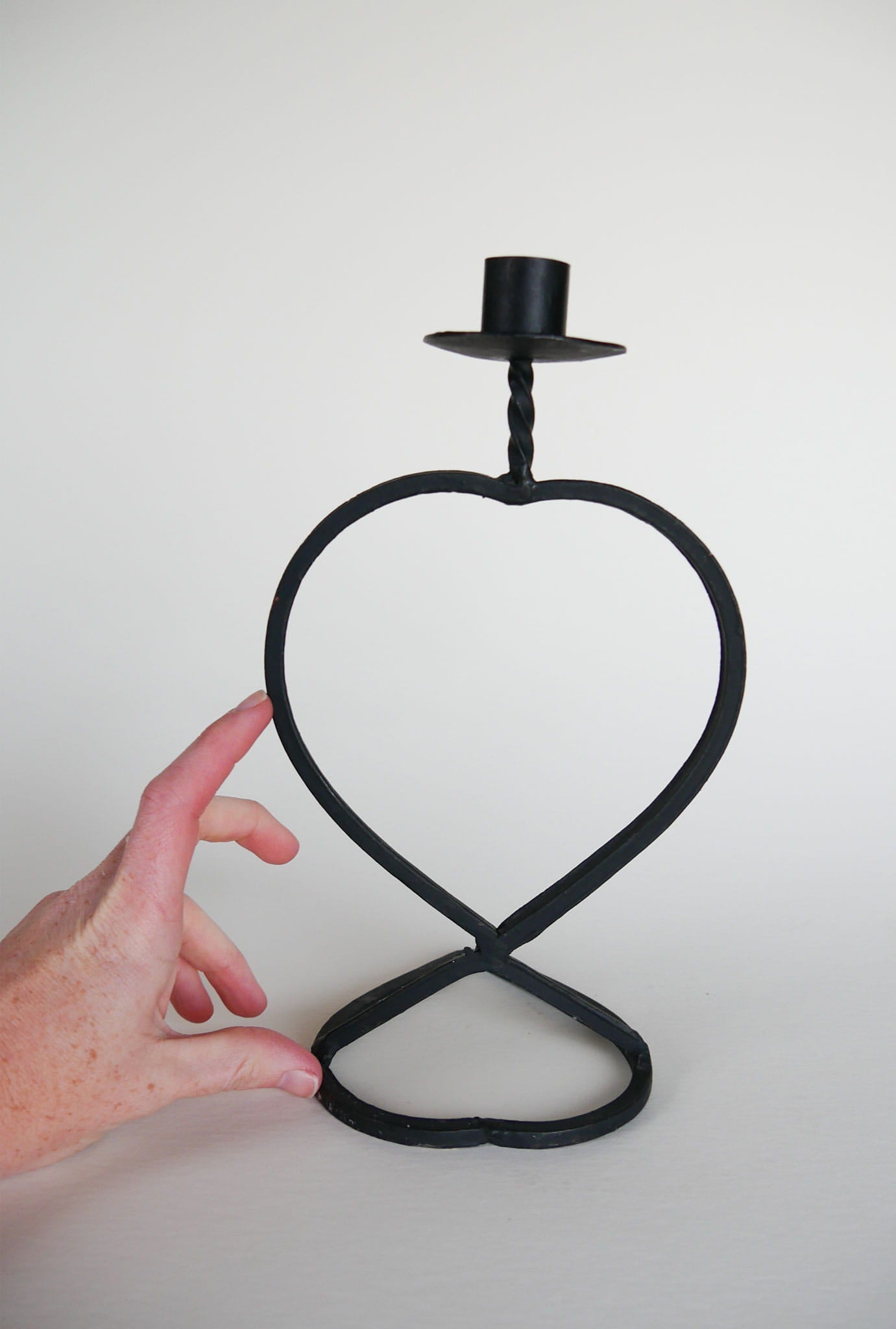 Vintage Black Iron Heart Shaped Candlestick Holder, Iron Candlestick Holder, Vintage Black Candlestick Holder, Vintage Home Decor