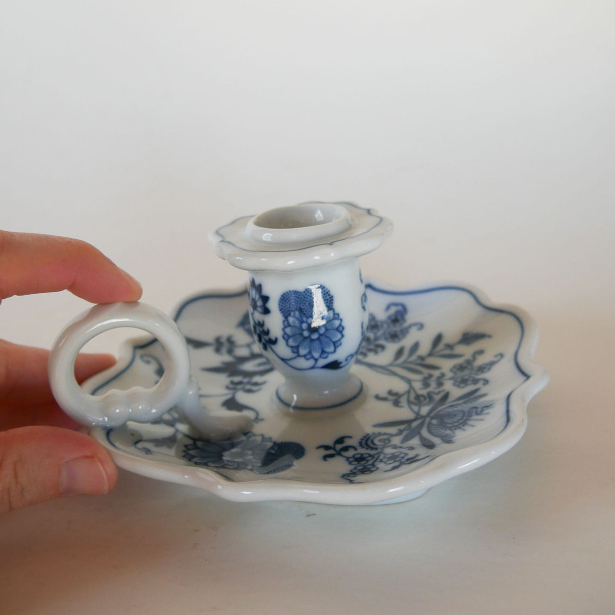 Vintage Blue Danube Japan Porcelain Chamberstick, Vintage Blue and White Candlestick, Vintage Blue and White Chamberstick, Delft Candlestick, Cottagecore Candleholder