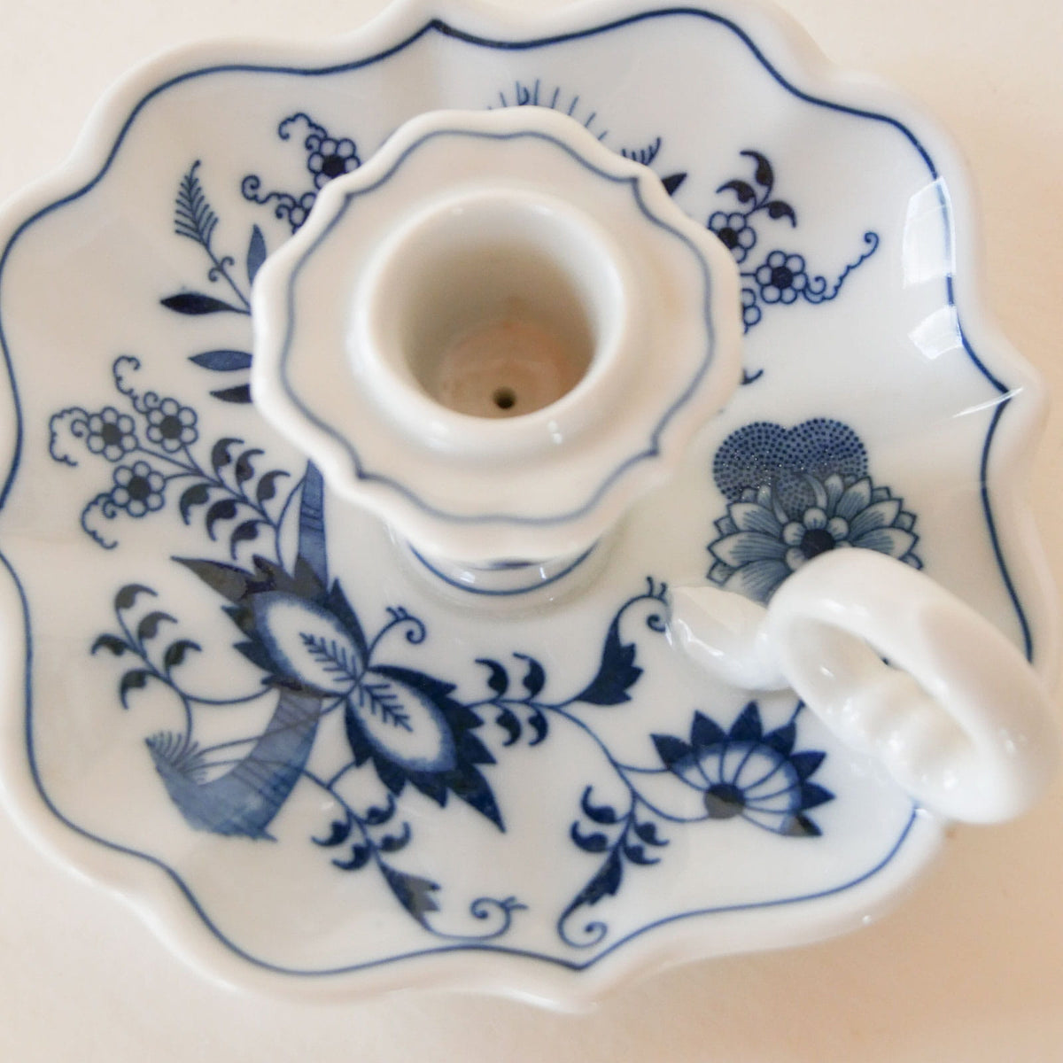 Vintage Blue Danube Japan Porcelain Chamberstick, Vintage Blue and White Candlestick, Vintage Blue and White Chamberstick, Delft Candlestick, Cottagecore Candleholder