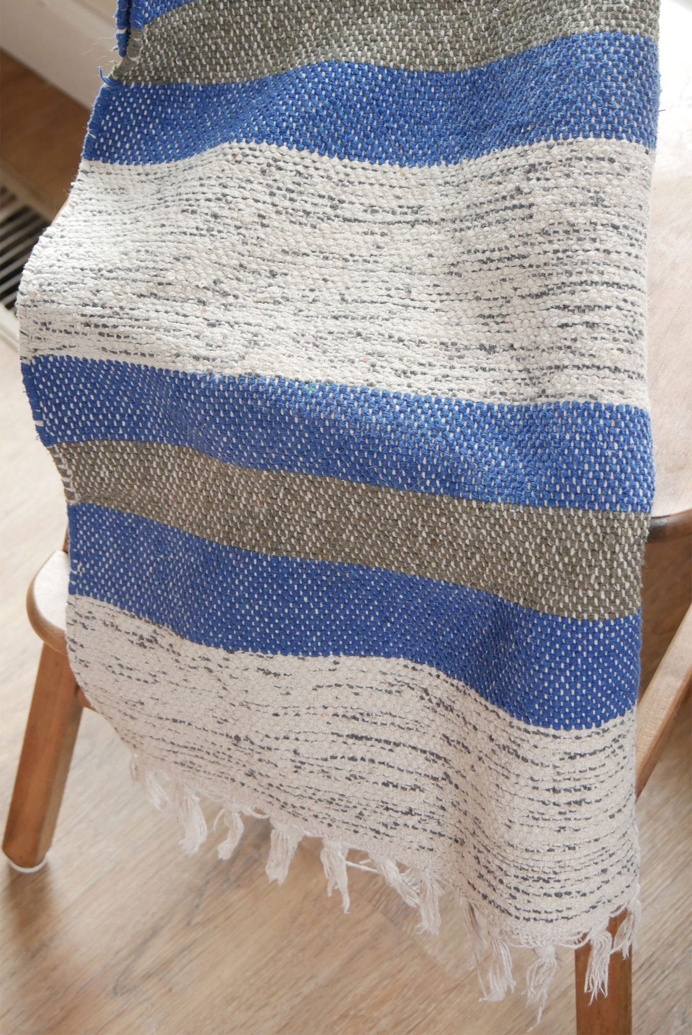Vintage Handwoven Grey and Blue Striped Rug Vintage Stripe Blue Turkish Rug Vintage Farmhouse Blue Rug