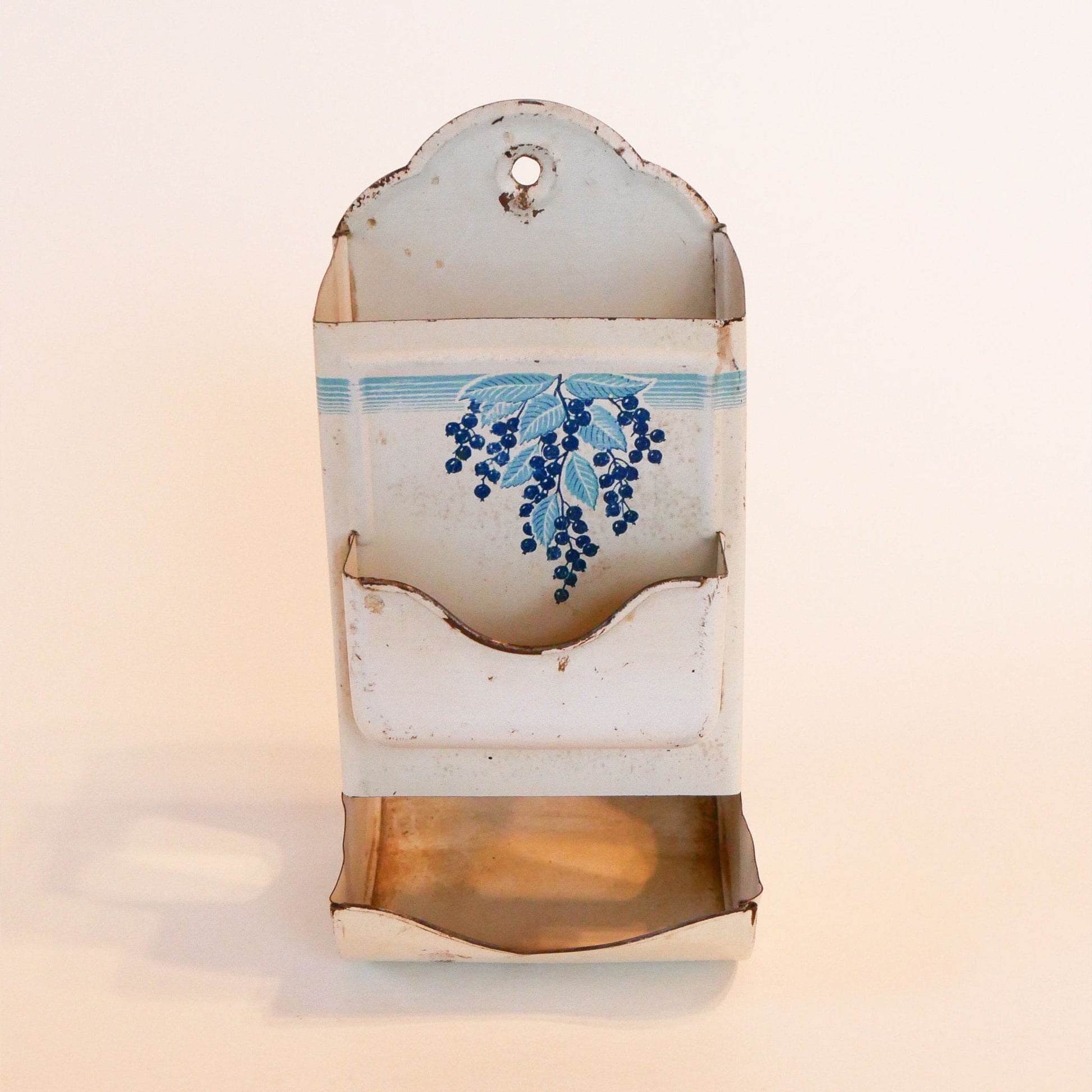 Vintage Blue Metal Wall Mounted Matchbox Holder, Blue Berries, Vintage Wall Matchbox Holder, Vintage Blue and White Matchbox Holder, Vintage Wall Mounted Matchbox Holder, Vintage Kitchen Decor